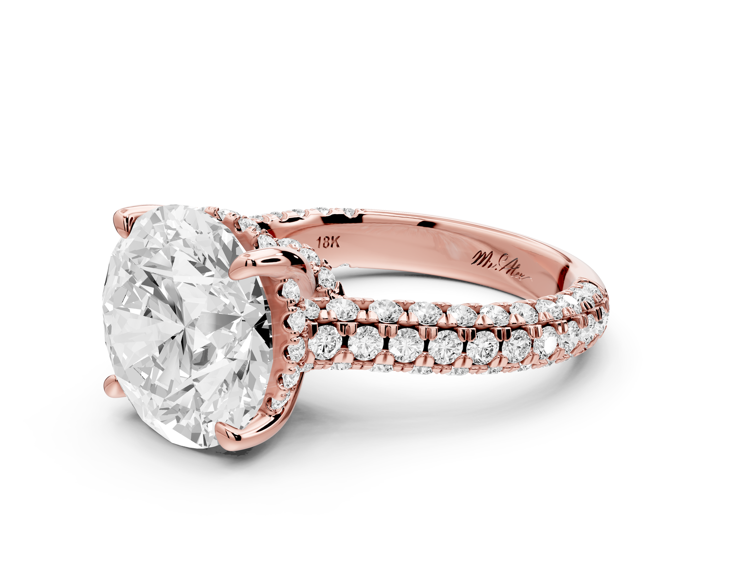 Amoria - 5ct 14k rose gold round Diamond Engagement Ring with Pavé Band & Hidden Halo