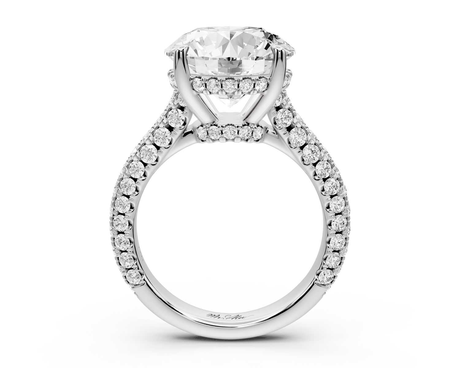 Amoria - 5ct 18k white gold round Diamond Engagement Ring with Pavé Band & Hidden Halo