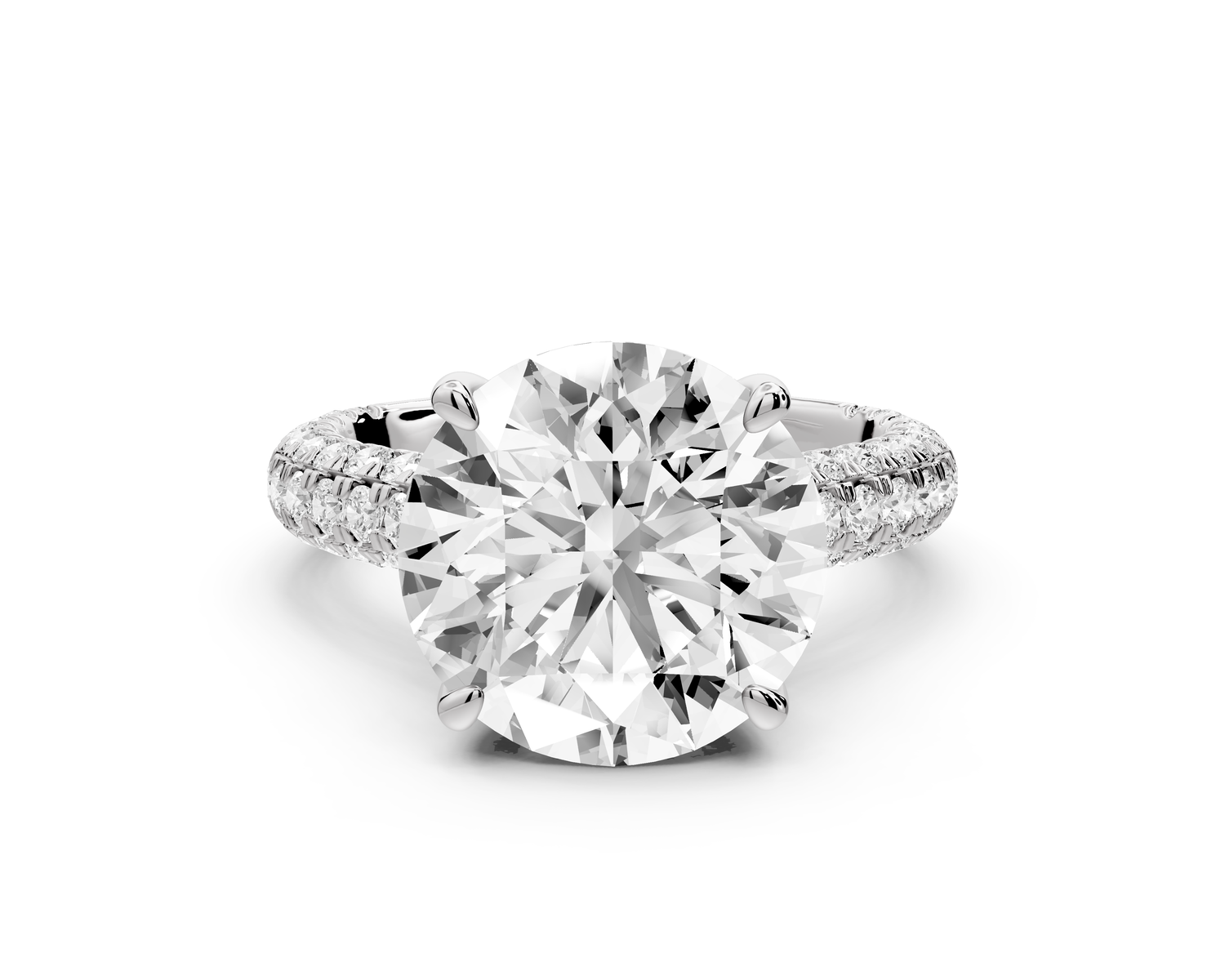 Amoria - 5ct 18k white gold round Diamond Engagement Ring with Pavé Band & Hidden Halo