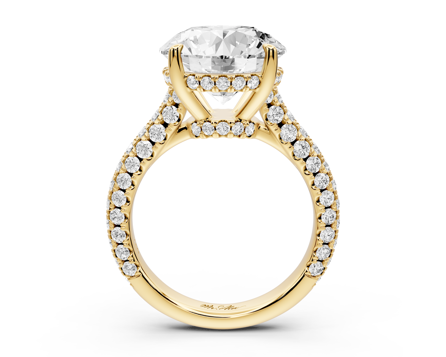 Amoria - 5ct 14k yellow gold round Diamond Engagement Ring with Pavé Band & Hidden Halo