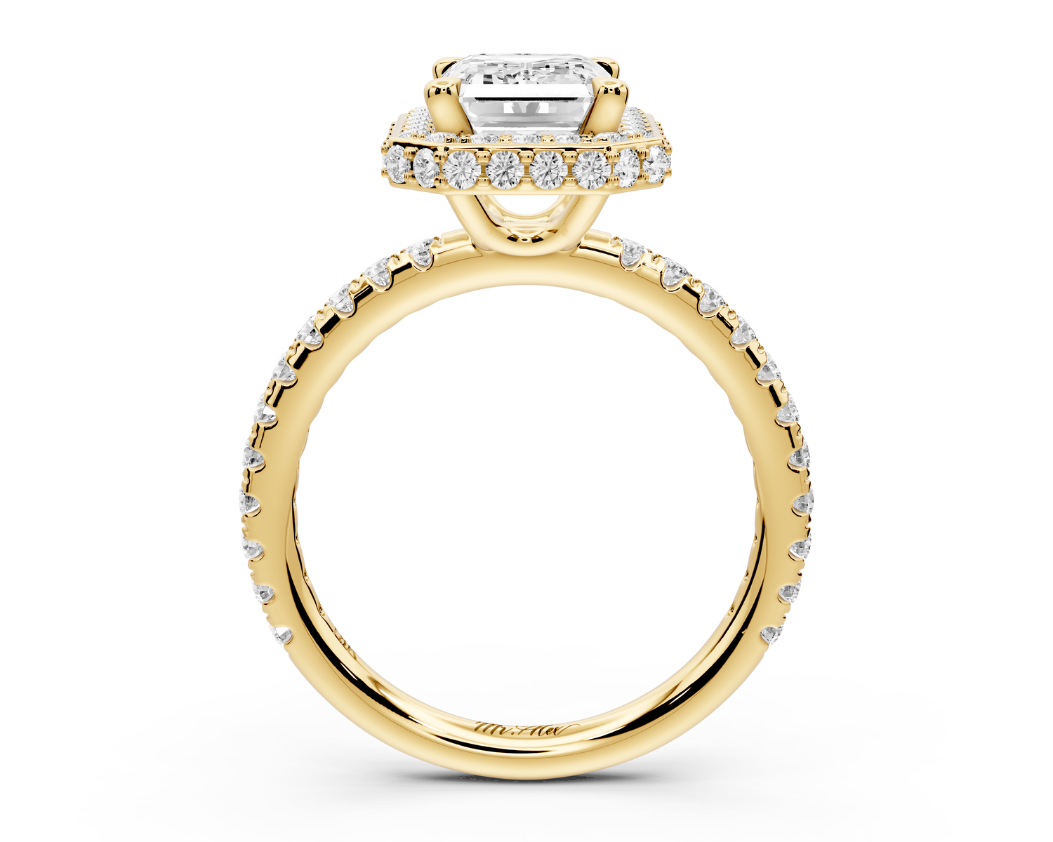 Amelie - 2ct 14k yellow gold emerald Diamond with Rollover Halo and Pavé Engagement Ring