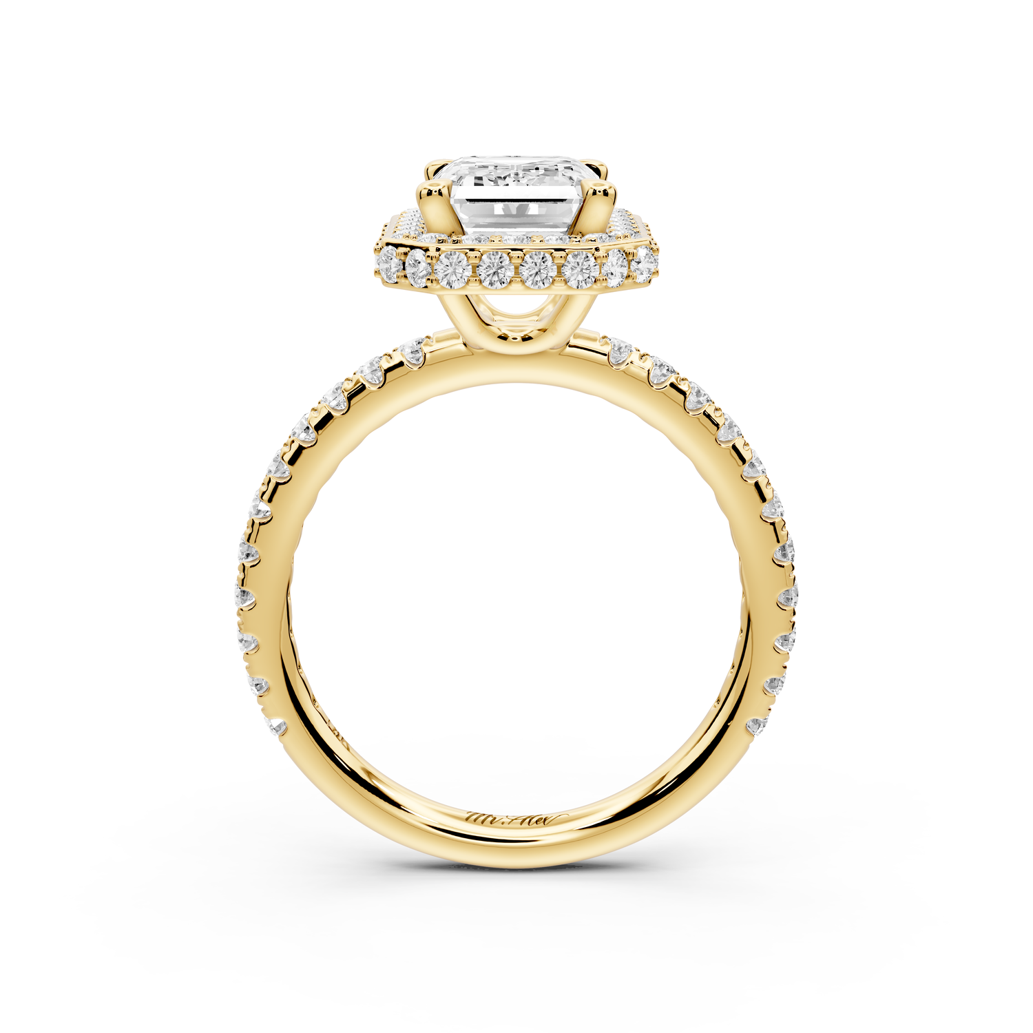 Amelie - 2ct 14k yellow gold emerald Diamond with Rollover Halo and Pavé Engagement Ring