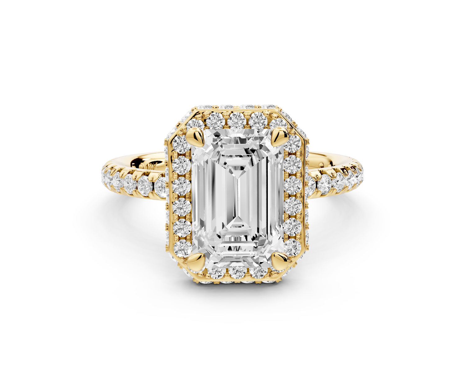 Amelie - 2ct 14k yellow gold emerald Diamond with Rollover Halo and Pavé Engagement Ring