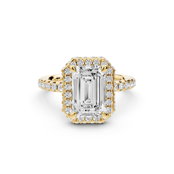 Amelie - 2ct 14k yellow gold emerald Diamond with Rollover Halo and Pavé Engagement Ring