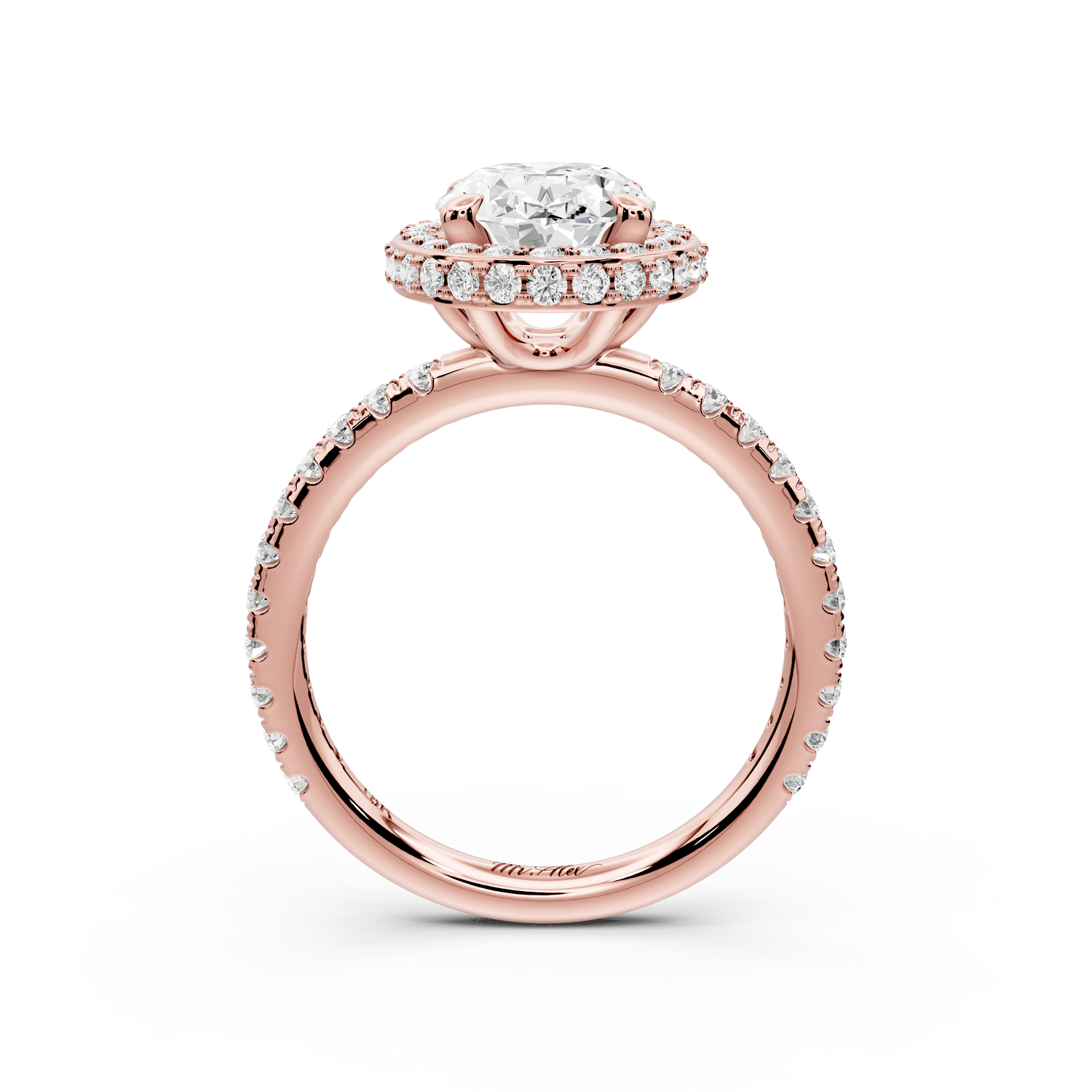 Amelie - 2ct 14k rose gold oval Diamond with Rollover Halo and Pavé Engagement Ring