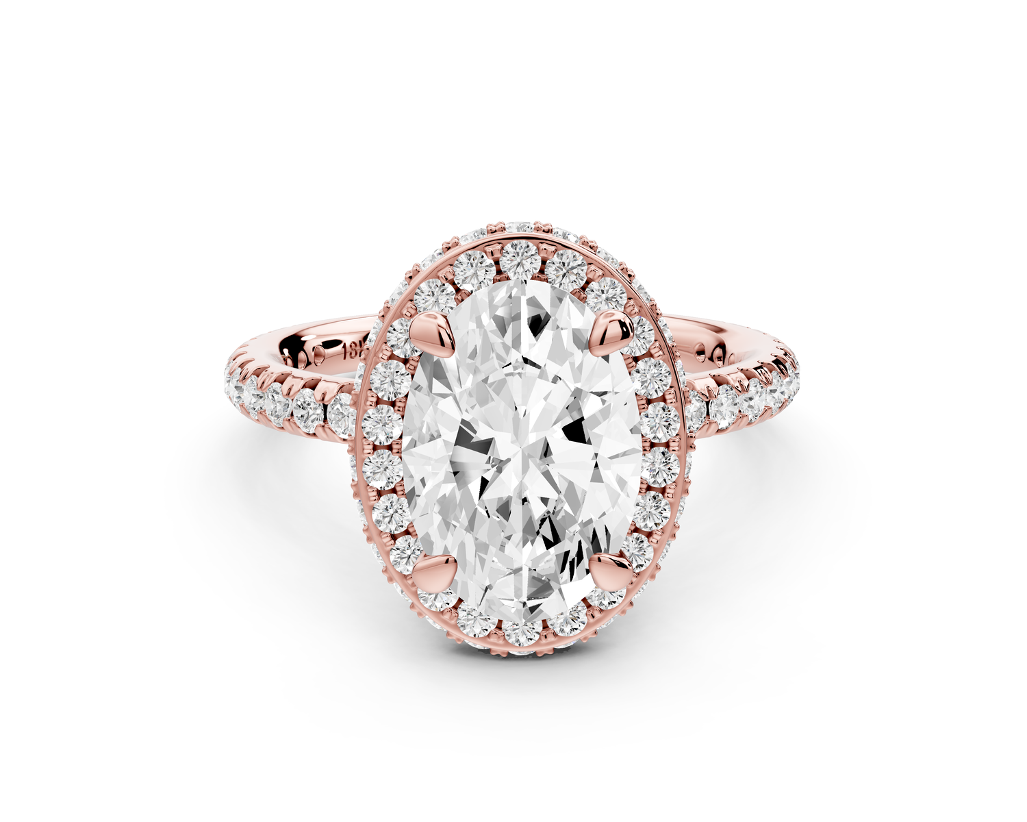 Amelie - 2ct 14k rose gold oval Diamond with Rollover Halo and Pavé Engagement Ring