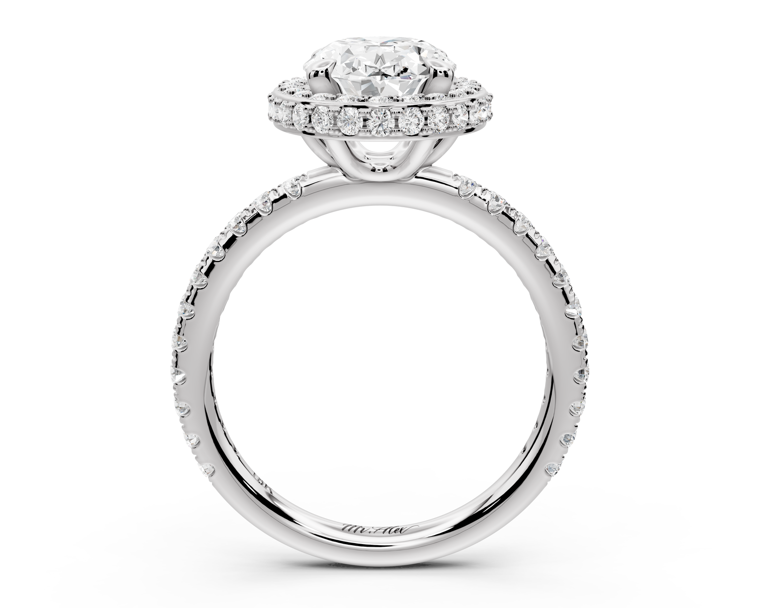 Amelie - 2ct 14k white gold oval Diamond with Rollover Halo and Pavé Engagement Ring
