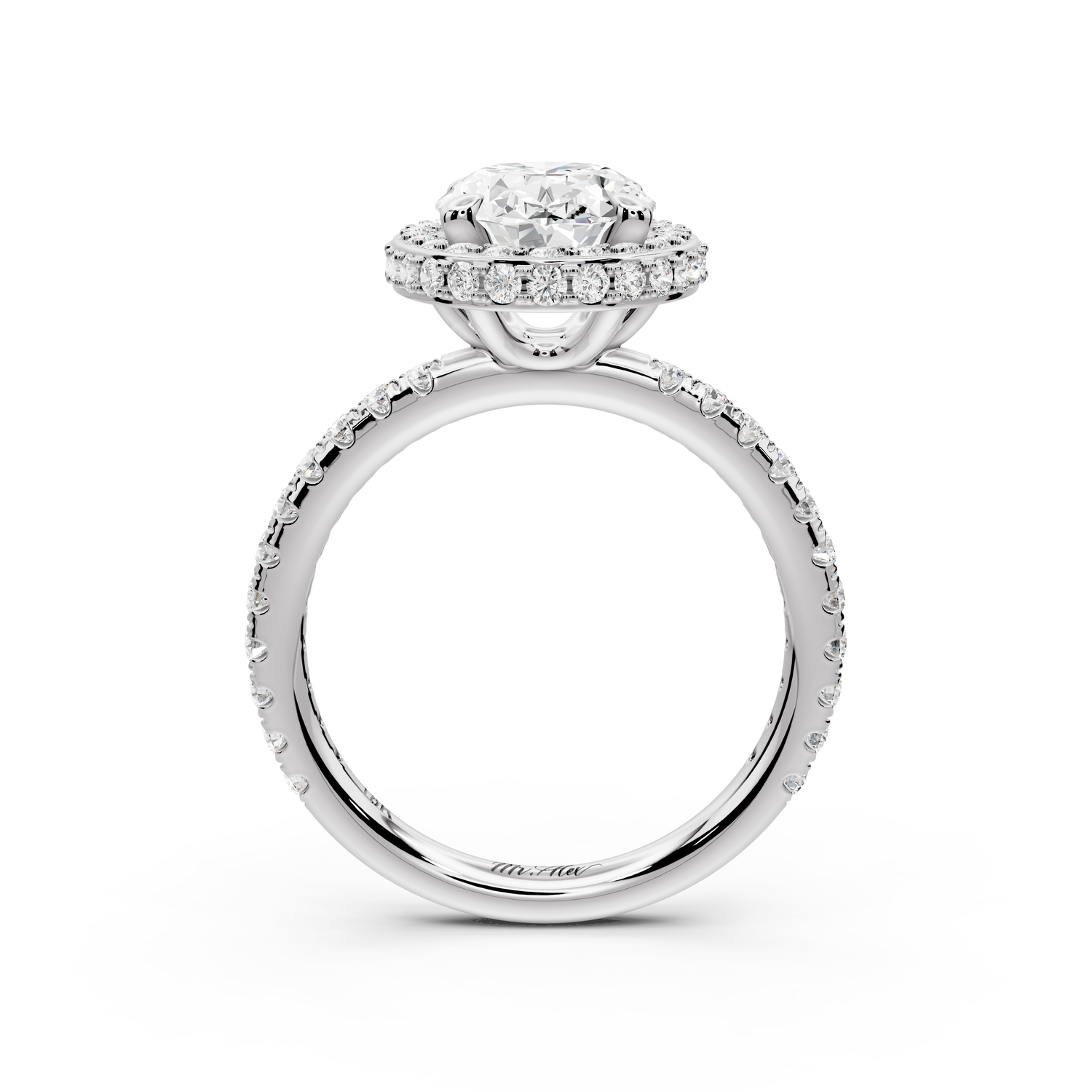 Amelie - 2ct 14k white gold oval Diamond with Rollover Halo and Pavé Engagement Ring