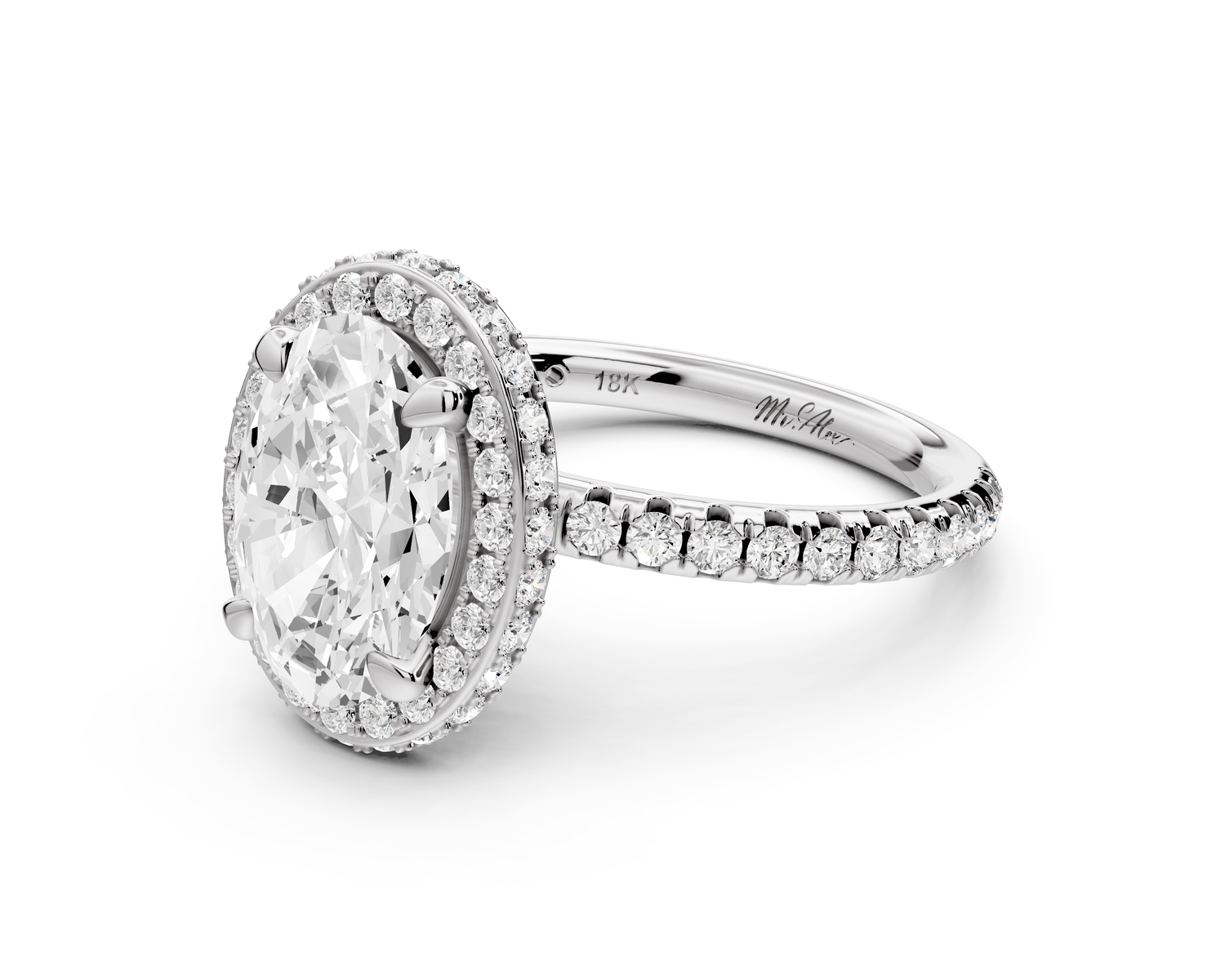 Amelie - 2ct 14k white gold oval Diamond with Rollover Halo and Pavé Engagement Ring