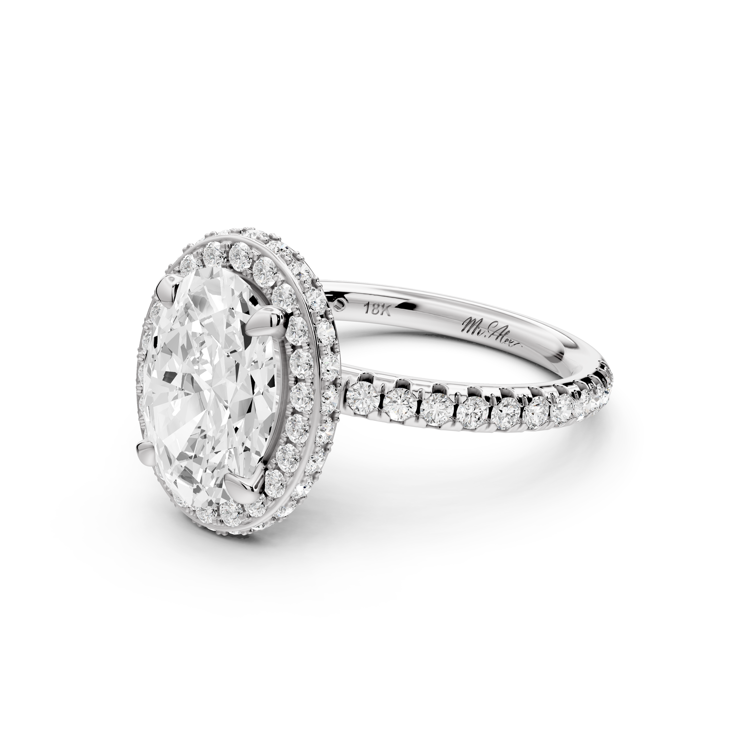 Amelie - 2ct 14k white gold oval Diamond with Rollover Halo and Pavé Engagement Ring
