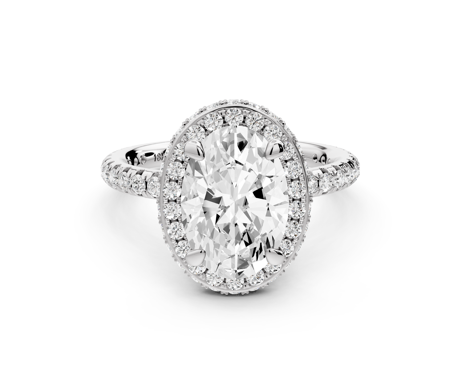 Amelie - 2ct 14k white gold oval Diamond with Rollover Halo and Pavé Engagement Ring