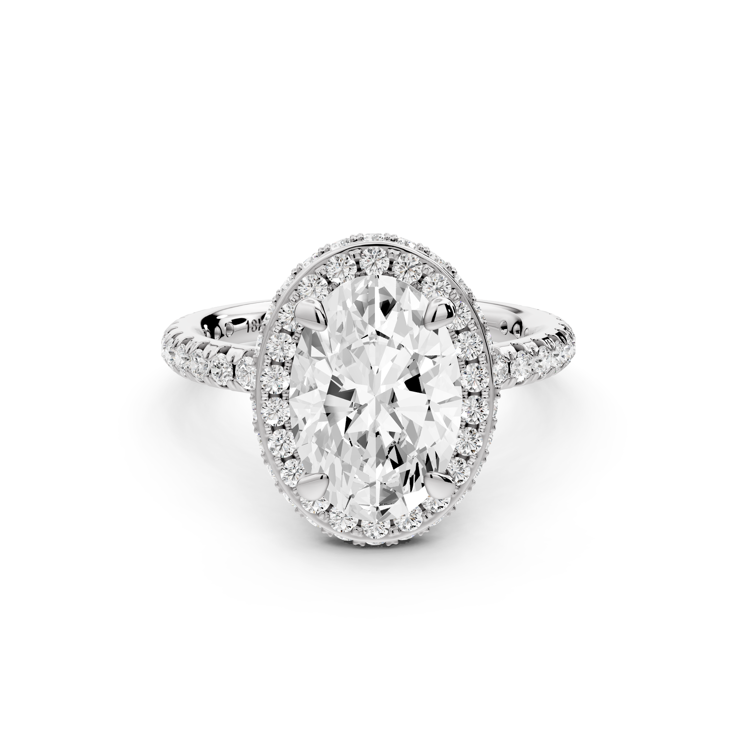 Amelie - 2ct 14k white gold oval Diamond with Rollover Halo and Pavé Engagement Ring