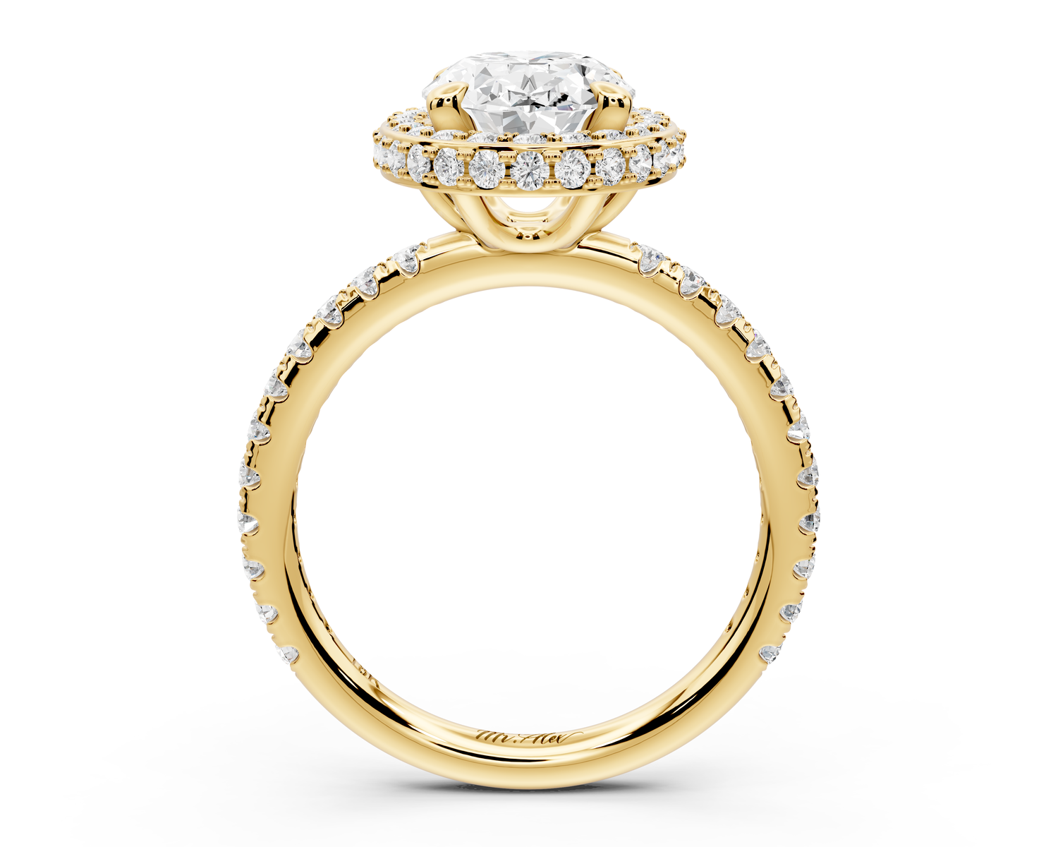 Amelie - 2ct 14k yellow gold oval Diamond with Rollover Halo and Pavé Engagement Ring