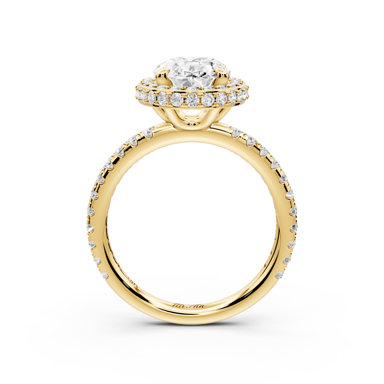 Amelie - 2ct 14k yellow gold oval Diamond with Rollover Halo and Pavé Engagement Ring