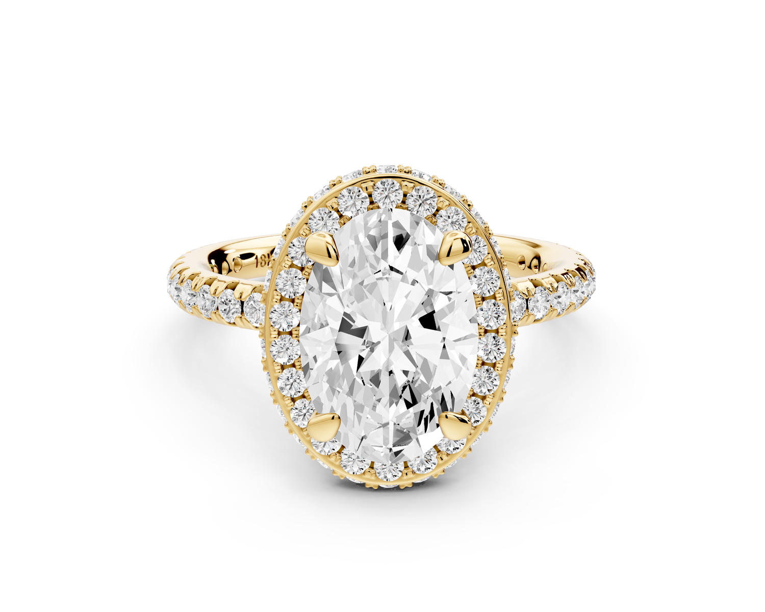 Amelie - 2ct 14k yellow gold oval Diamond with Rollover Halo and Pavé Engagement Ring