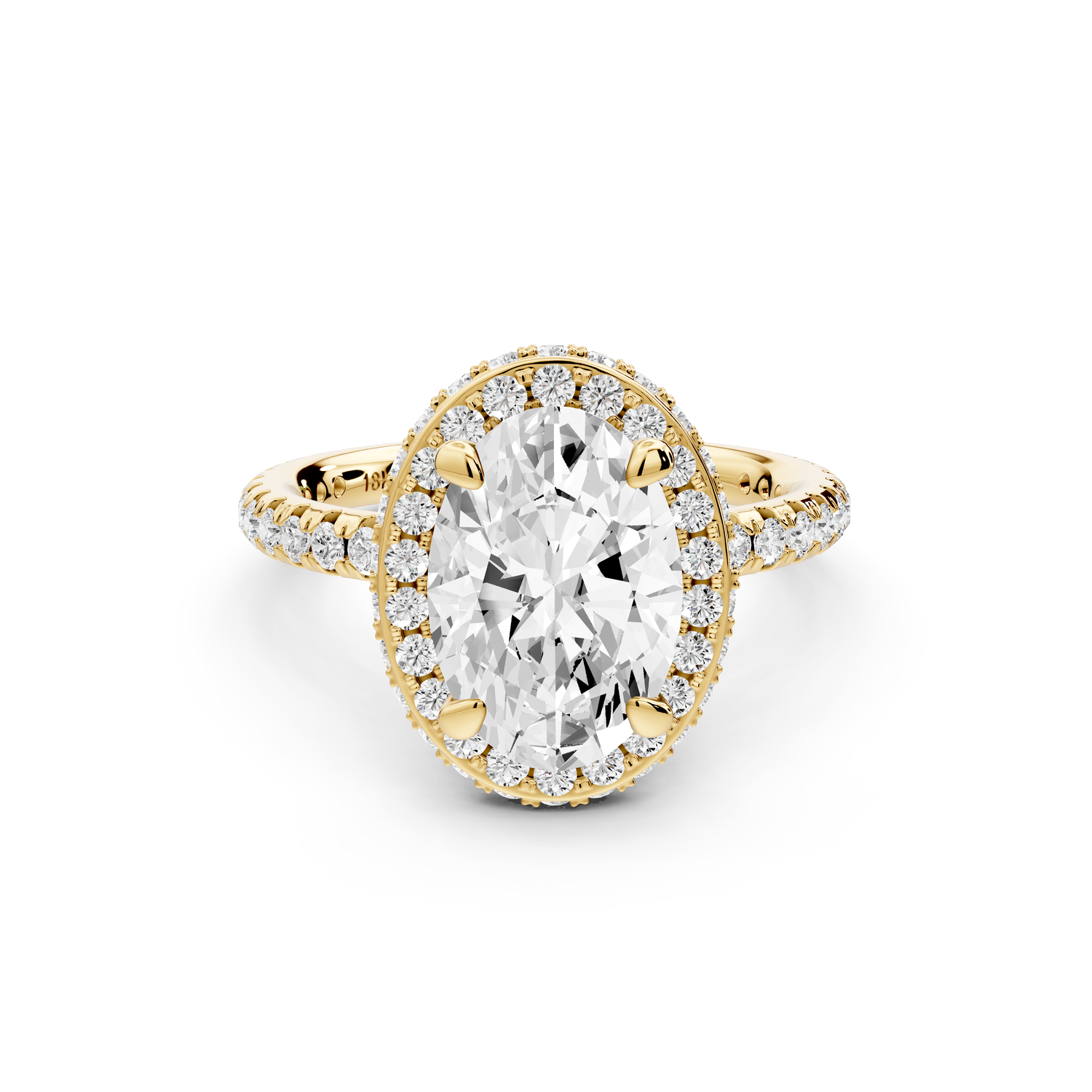 Amelie - 2ct 14k yellow gold oval Diamond with Rollover Halo and Pavé Engagement Ring