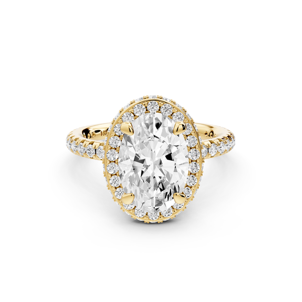 Amelie - 2ct 14k yellow gold oval Diamond with Rollover Halo and Pavé Engagement Ring