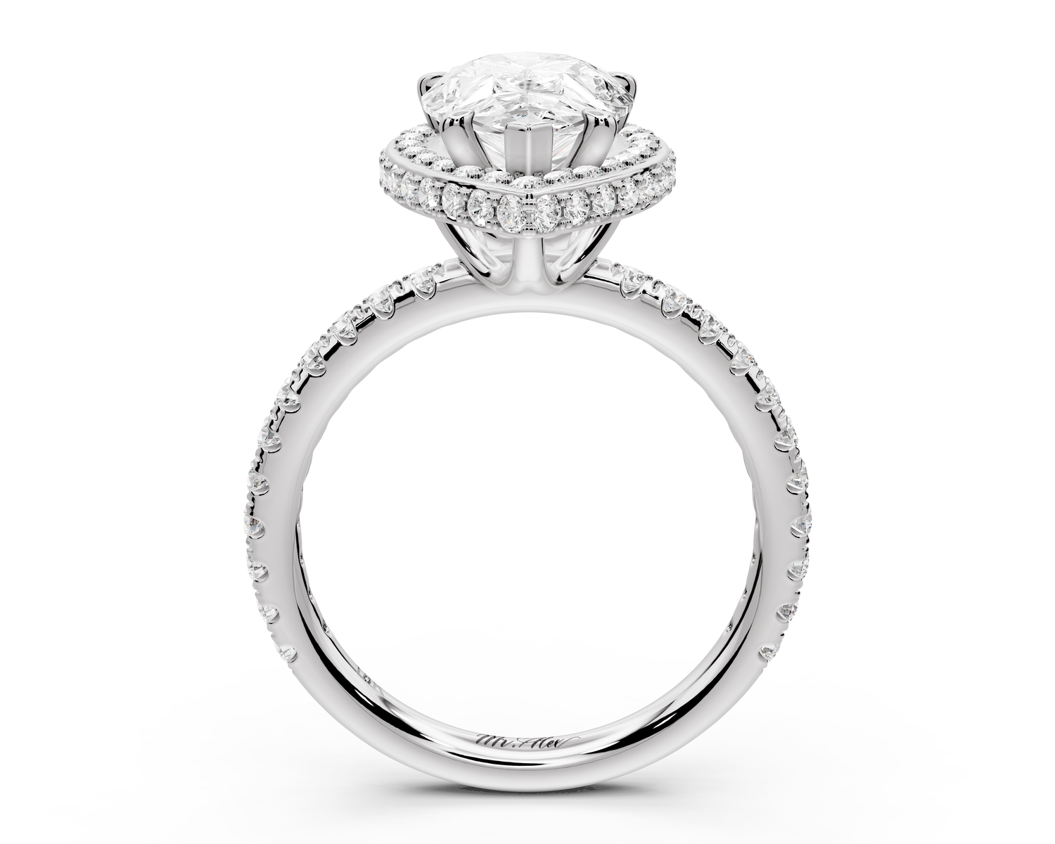 Amelie - 2ct 14k white gold pear Diamond with Rollover Halo and Pavé Engagement Ring