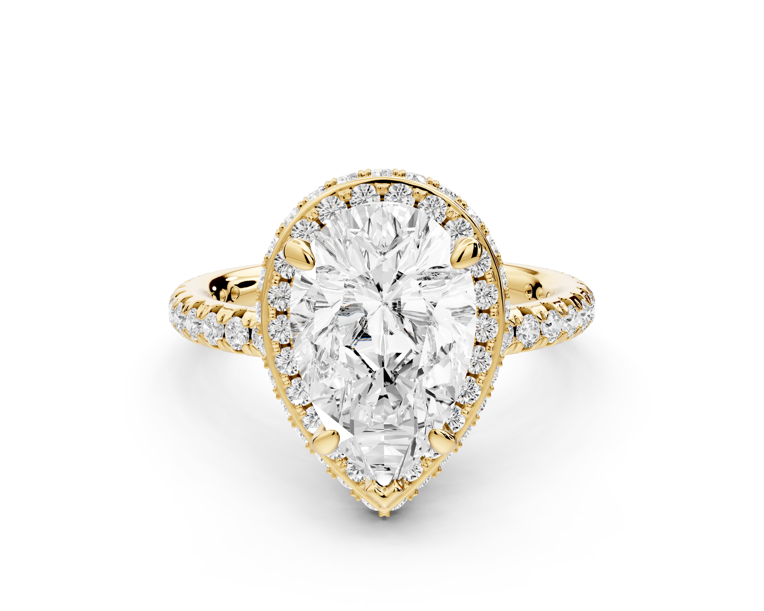 Amelie - 2ct 14k yellow gold pear Diamond with Rollover Halo and Pavé Engagement Ring