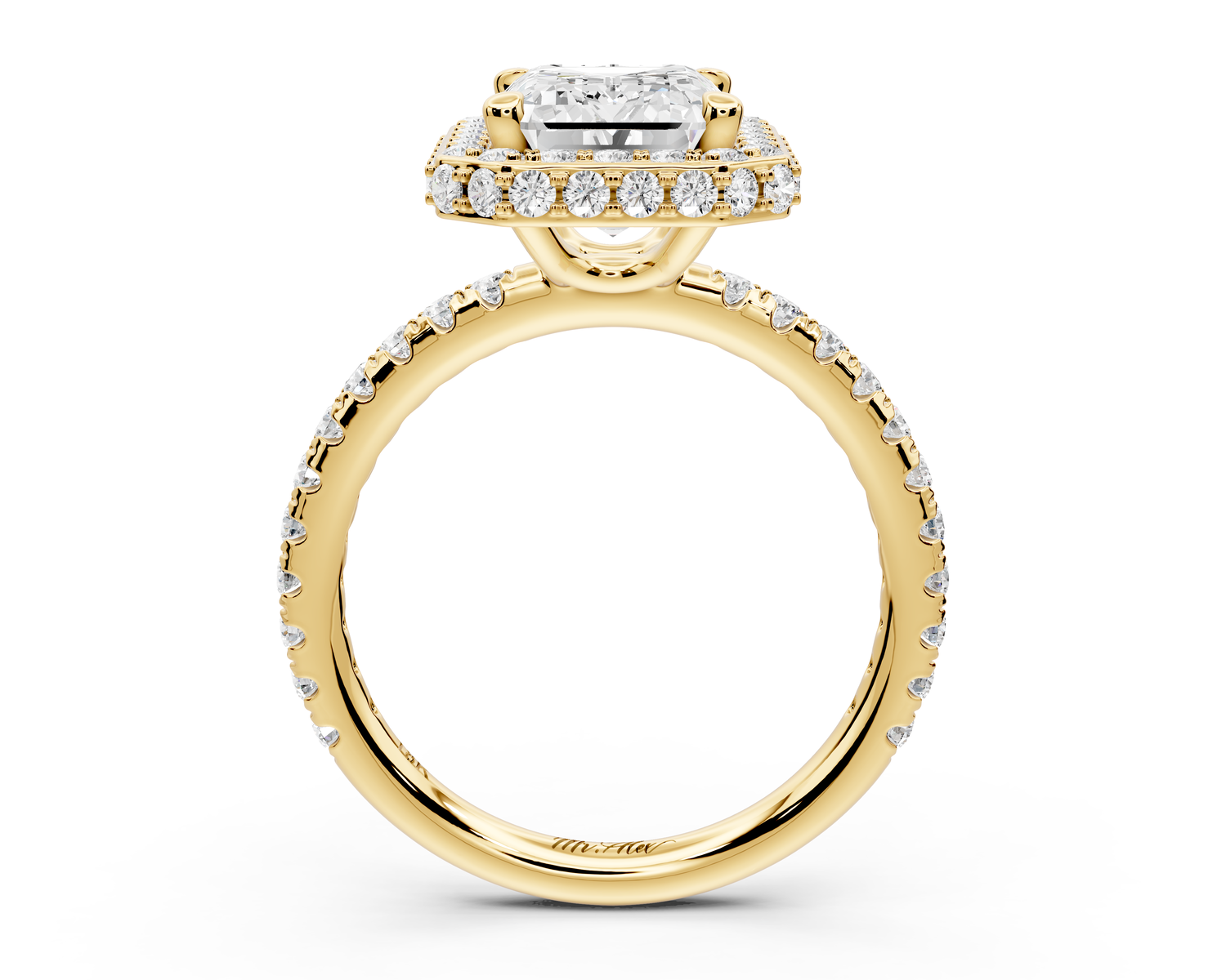 Amelie - 3ct 14k yellow gold emerald Diamond with Rollover Halo and Pavé Engagement Ring