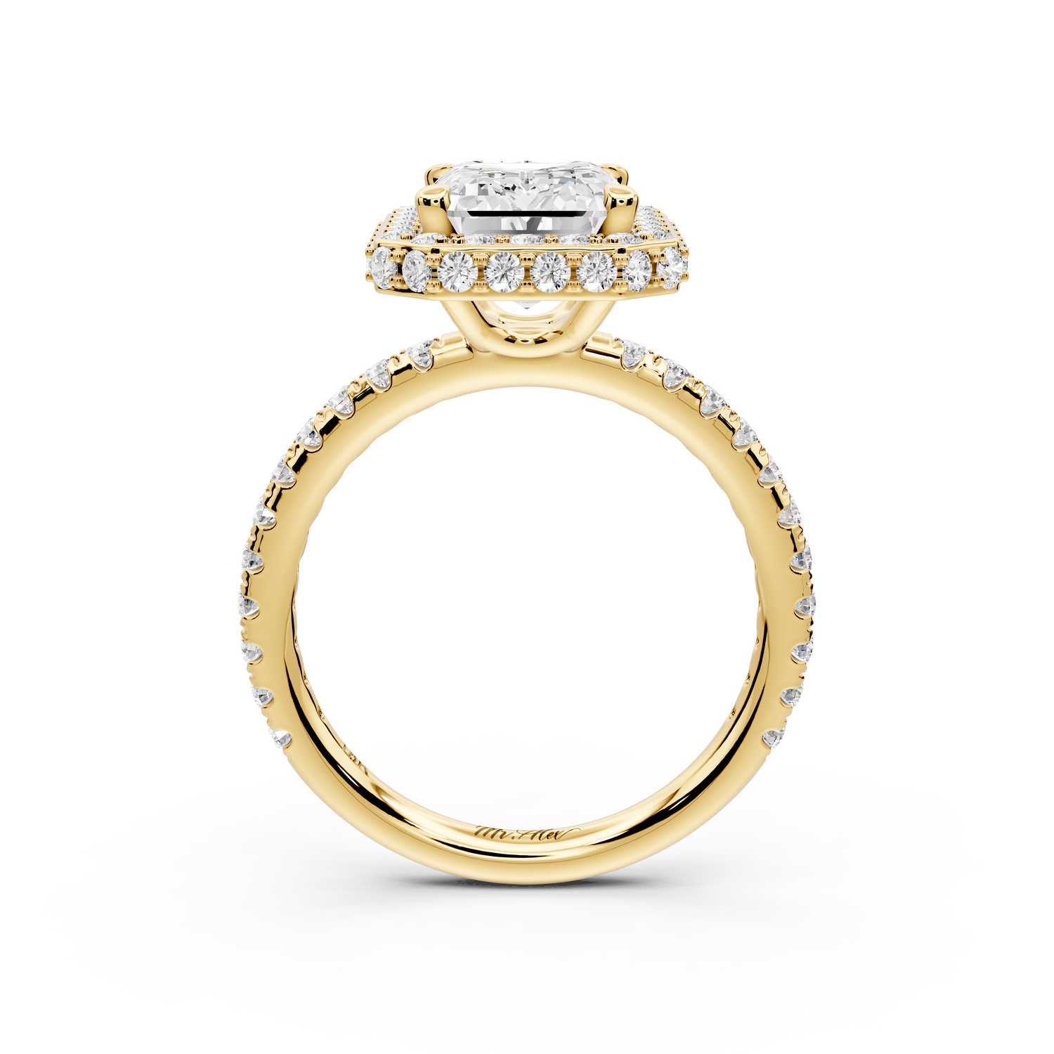 Amelie - 3ct 14k yellow gold emerald Diamond with Rollover Halo and Pavé Engagement Ring