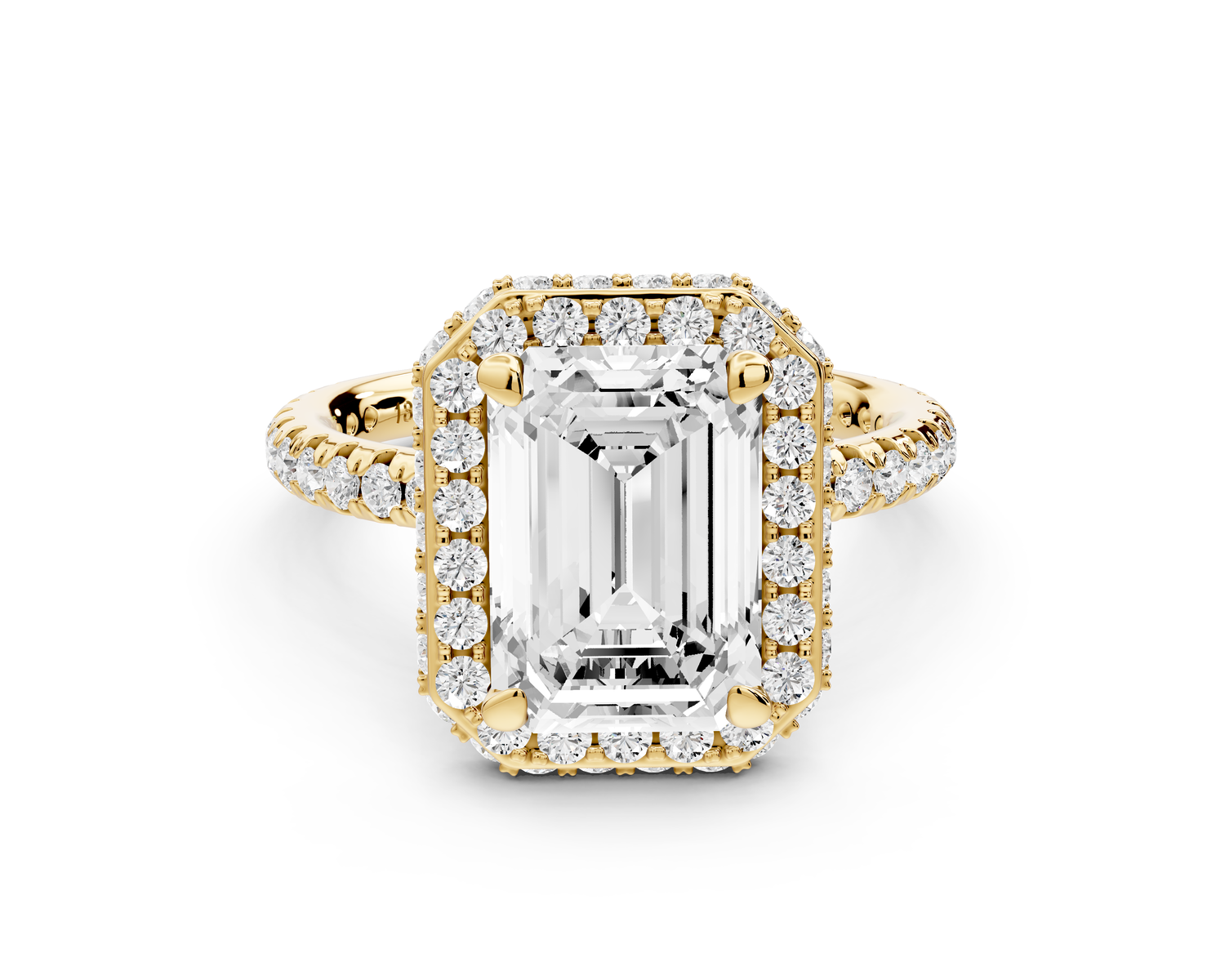 Amelie - 3ct 14k yellow gold emerald Diamond with Rollover Halo and Pavé Engagement Ring