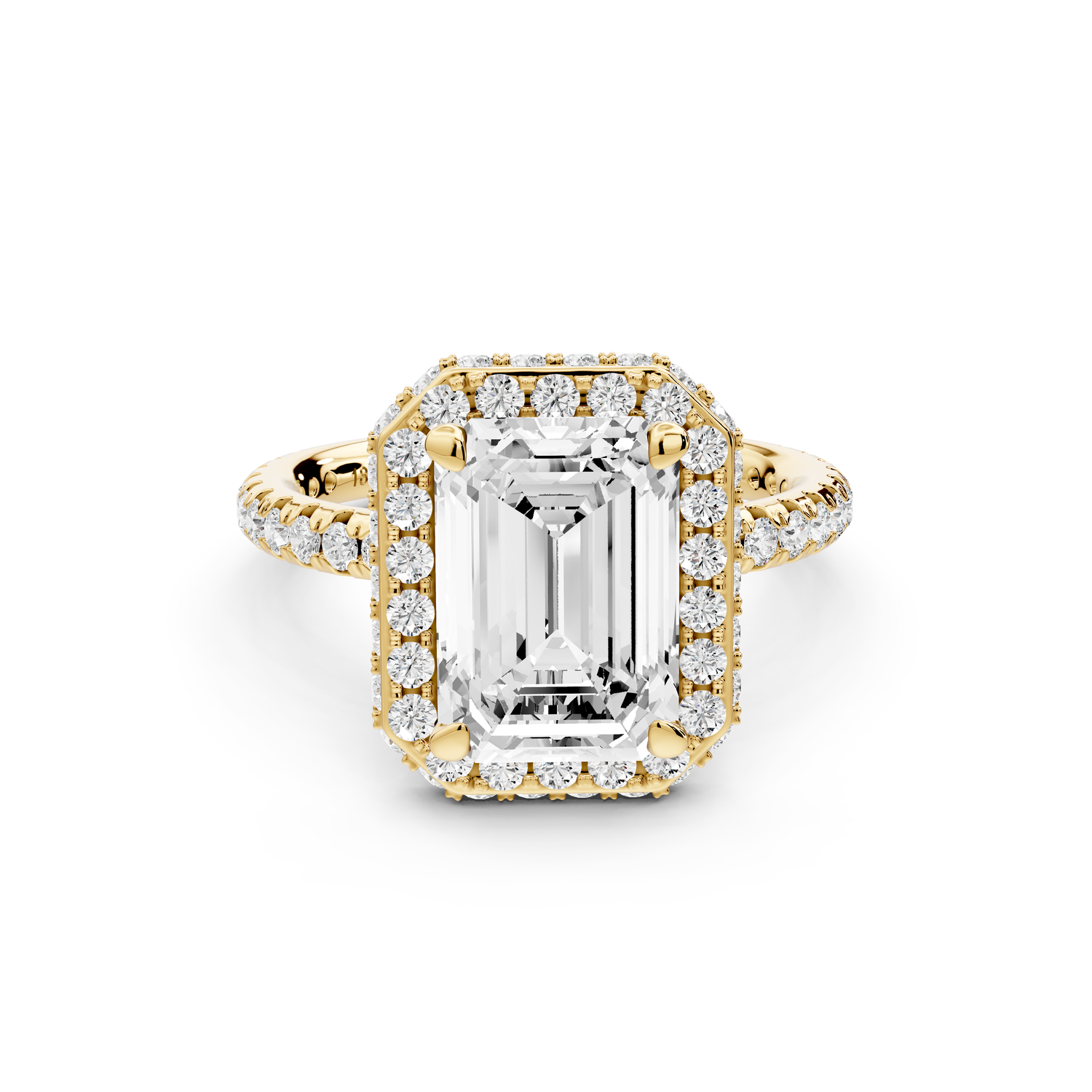 Amelie - 3ct 14k yellow gold emerald Diamond with Rollover Halo and Pavé Engagement Ring