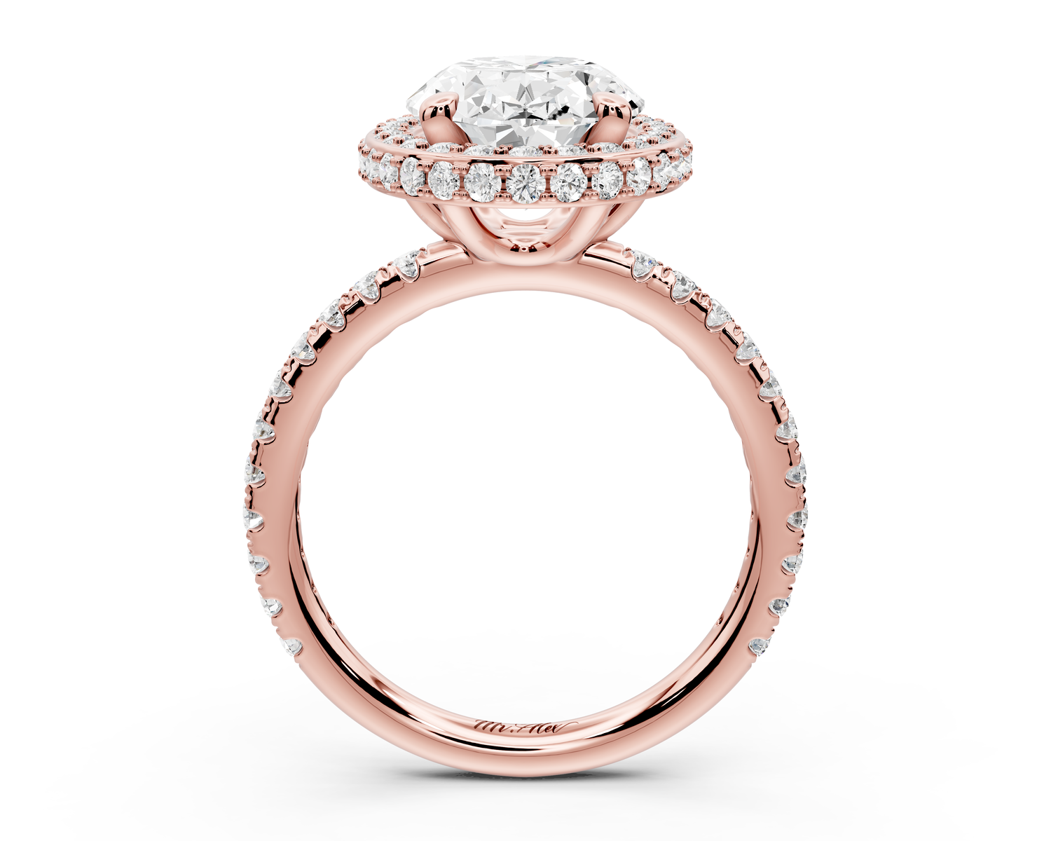 Amelie - 3ct 14k rose gold oval Diamond with Rollover Halo and Pavé Engagement Ring