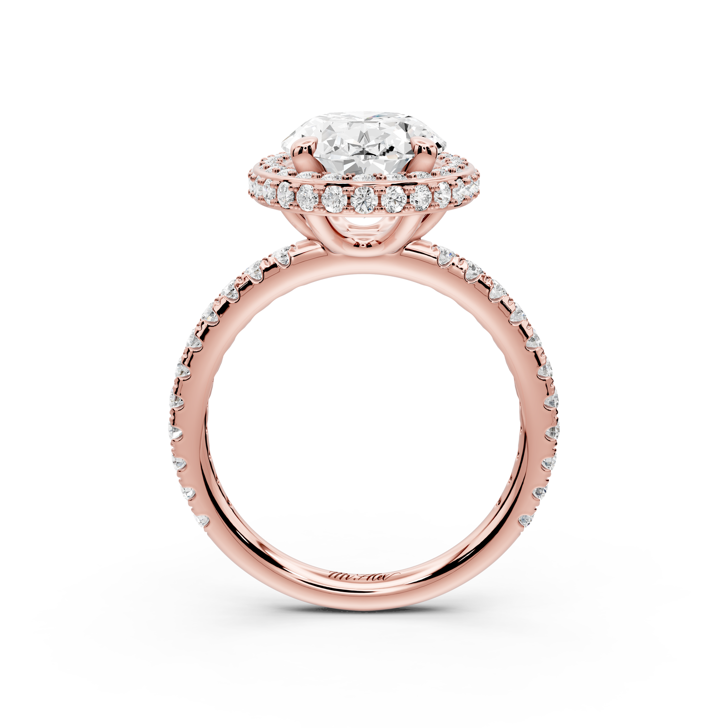 Amelie - 3ct 14k rose gold oval Diamond with Rollover Halo and Pavé Engagement Ring