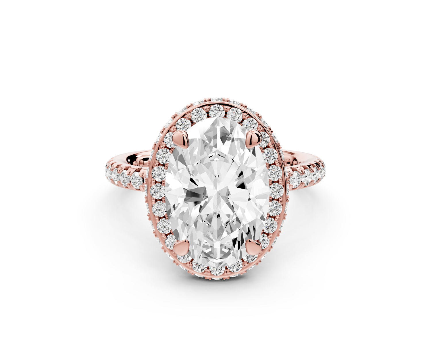 Amelie - 3ct 14k rose gold oval Diamond with Rollover Halo and Pavé Engagement Ring