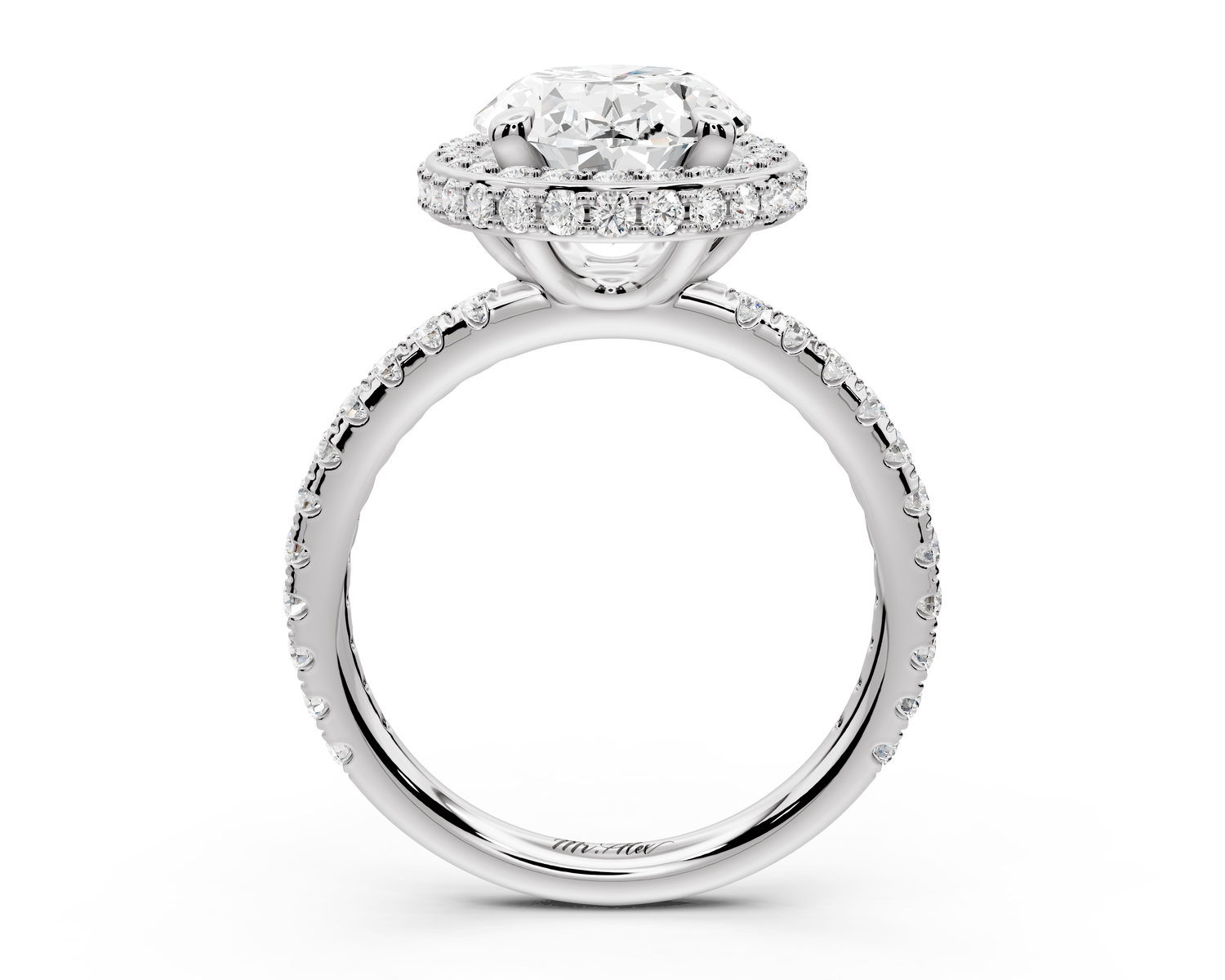 Amelie - 3ct 14k white gold oval Diamond with Rollover Halo and Pavé Engagement Ring