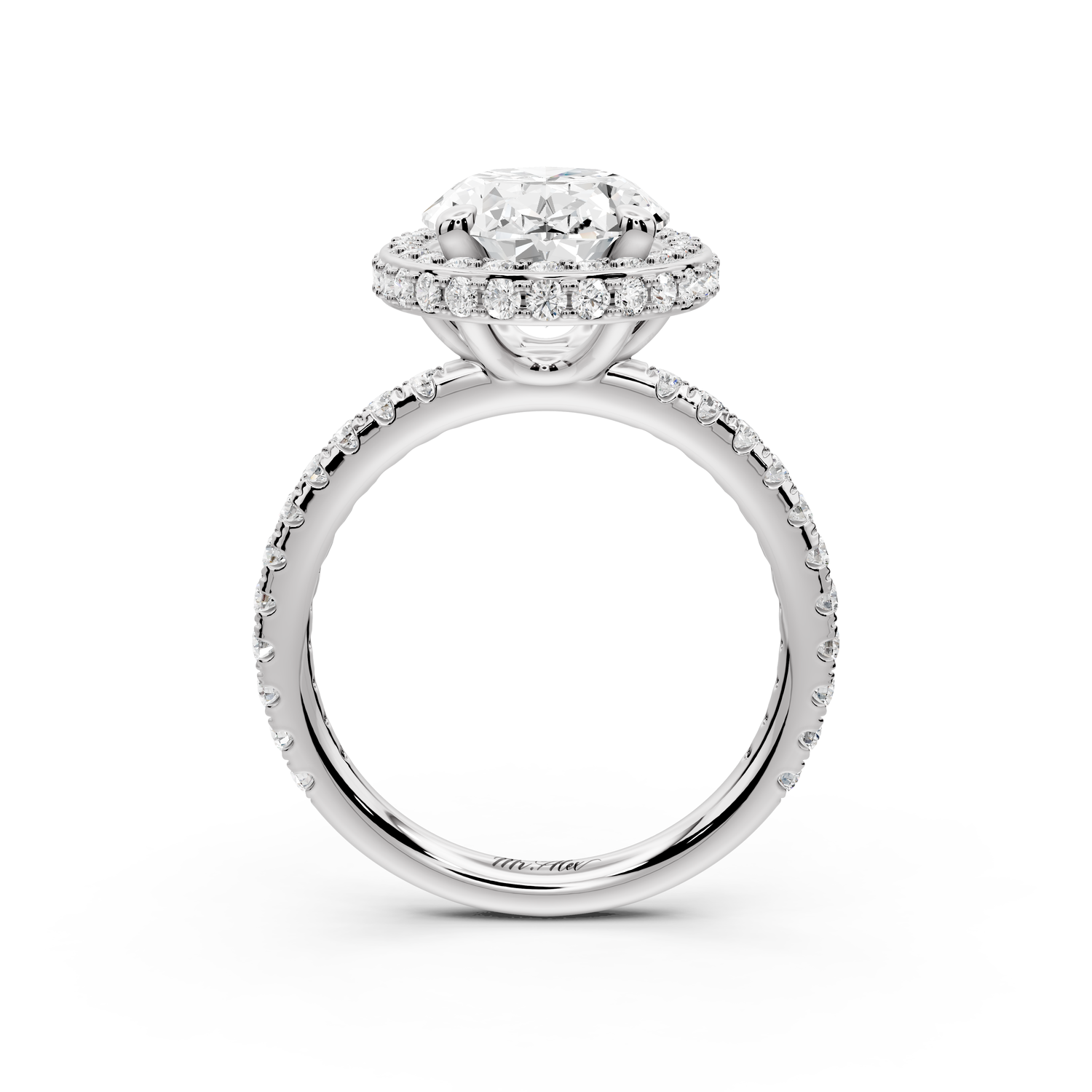 Amelie - 3ct 14k white gold oval Diamond with Rollover Halo and Pavé Engagement Ring