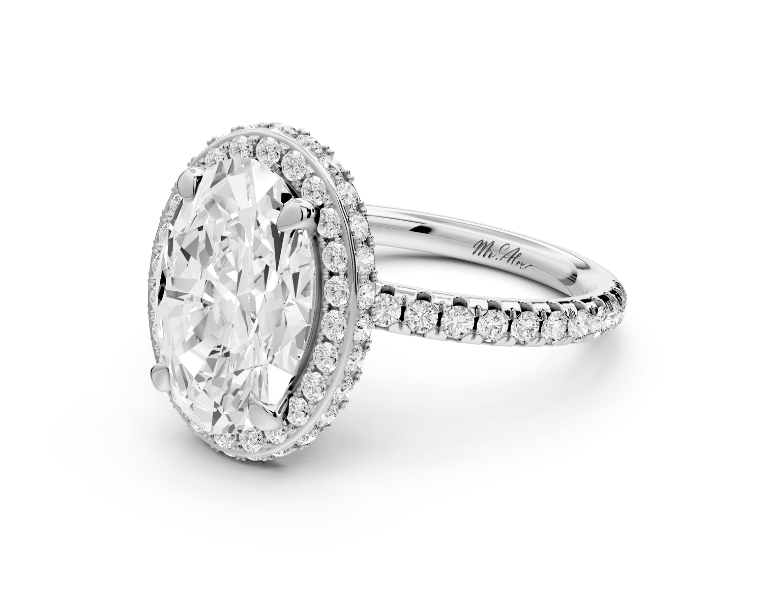 Amelie - 3ct 14k white gold oval Diamond with Rollover Halo and Pavé Engagement Ring