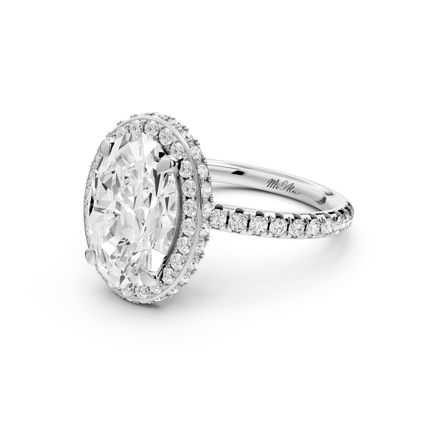 Amelie - 3ct 14k white gold oval Diamond with Rollover Halo and Pavé Engagement Ring