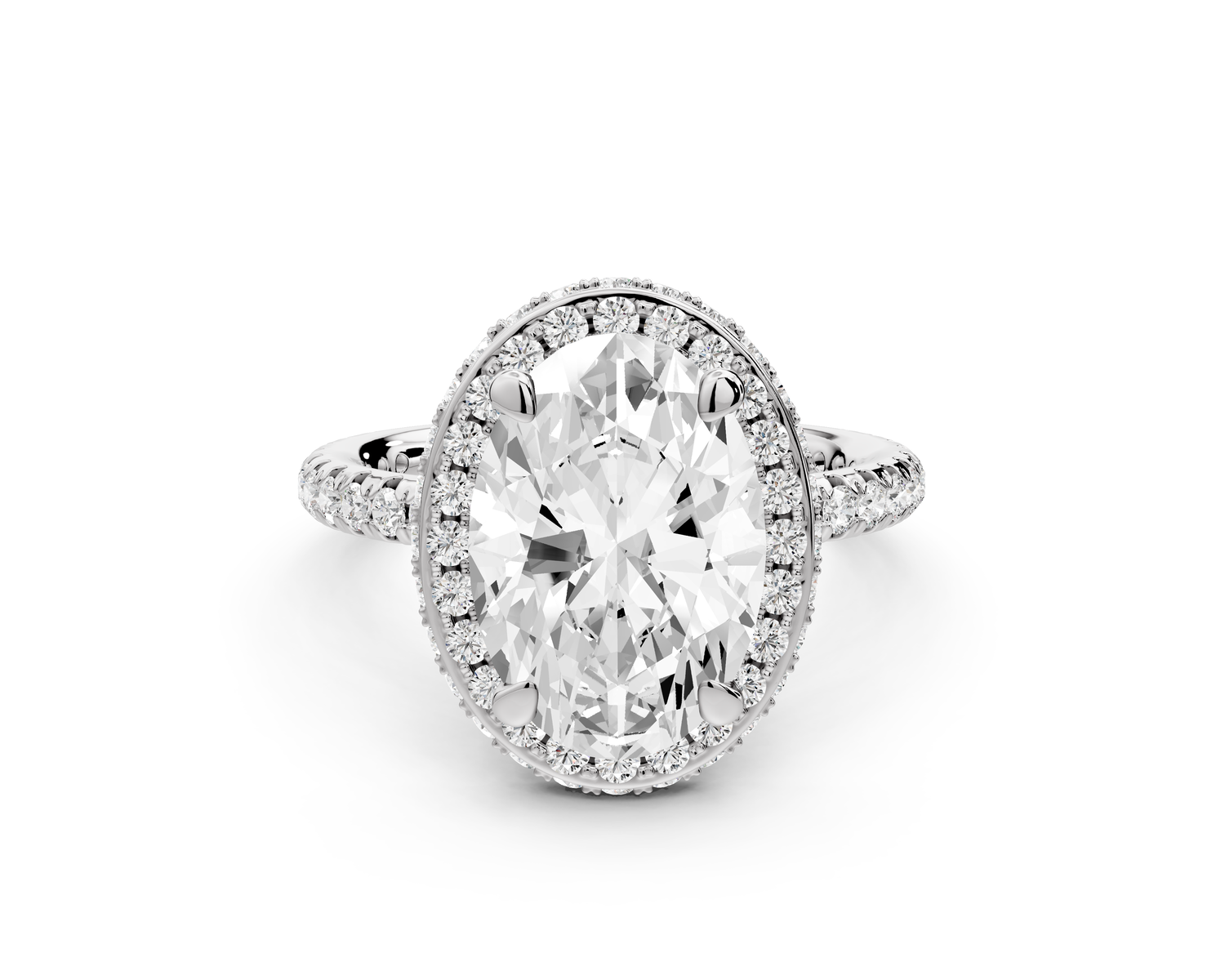 Amelie - 3ct 14k white gold oval Diamond with Rollover Halo and Pavé Engagement Ring