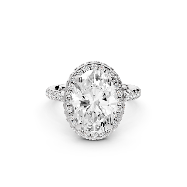 Amelie - 3ct 14k white gold oval Diamond with Rollover Halo and Pavé Engagement Ring