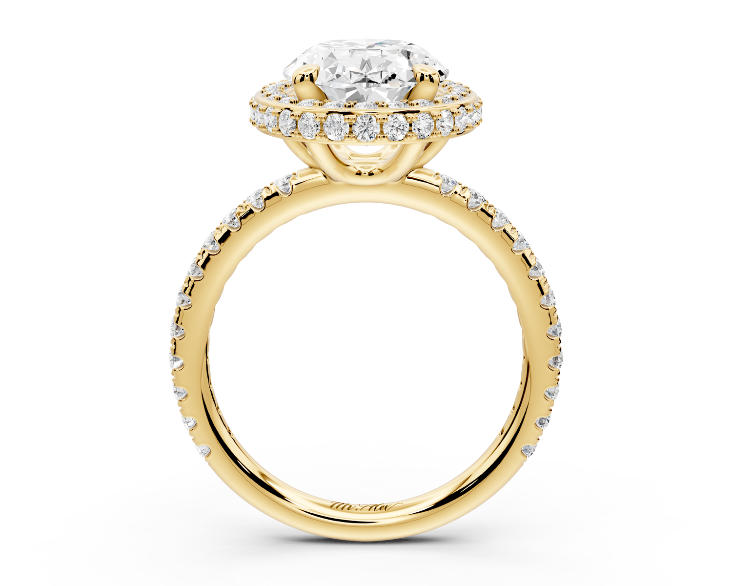 Amelie - 3ct 14k yellow gold oval Diamond with Rollover Halo and Pavé Engagement Ring