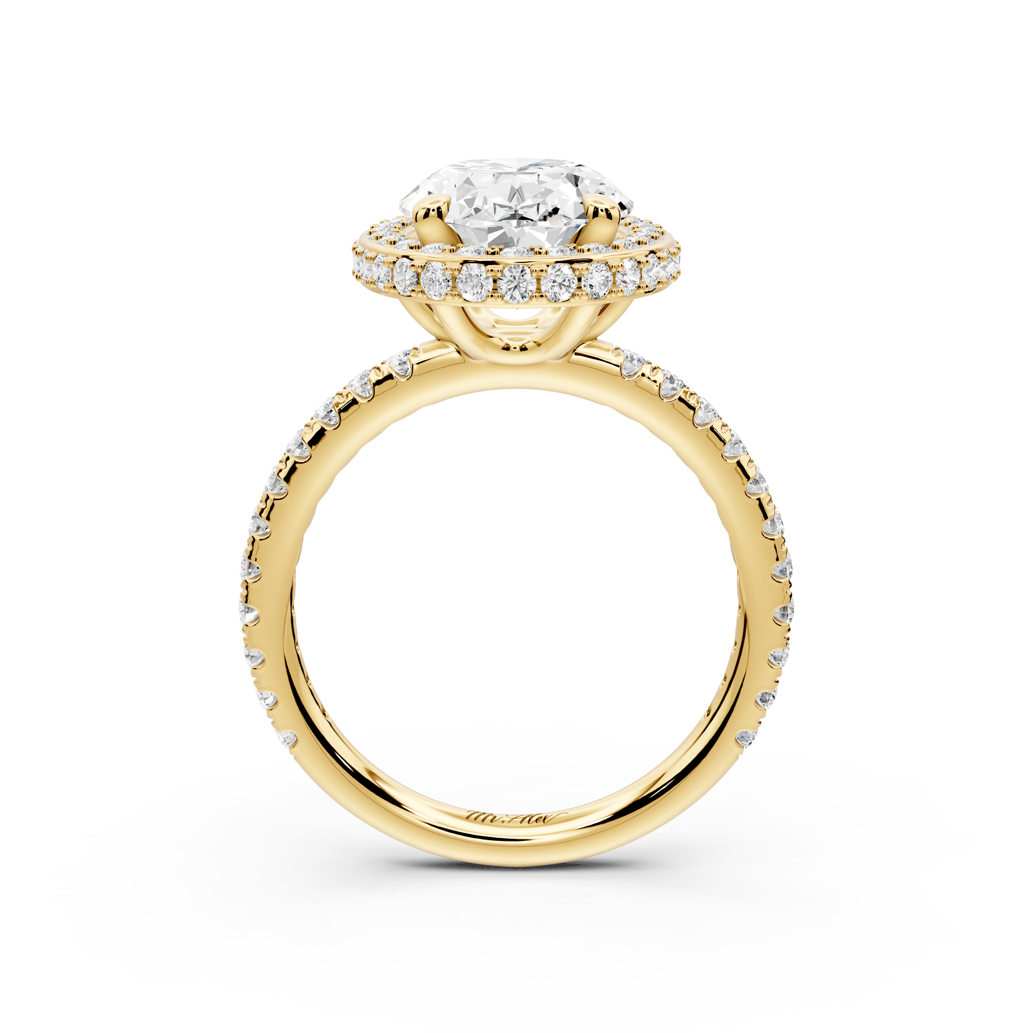 Amelie - 3ct 14k yellow gold oval Diamond with Rollover Halo and Pavé Engagement Ring