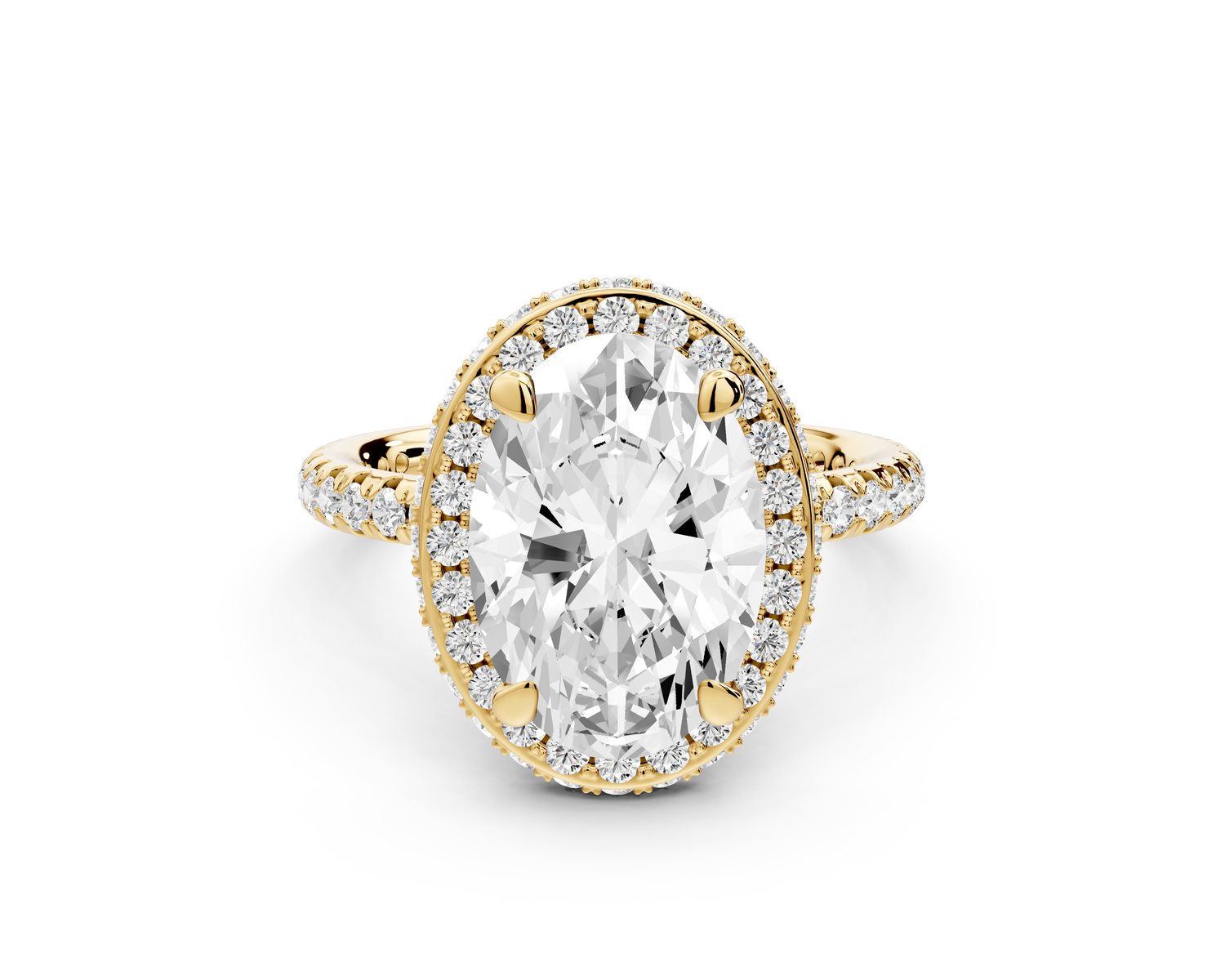 Amelie - 3ct 14k yellow gold oval Diamond with Rollover Halo and Pavé Engagement Ring