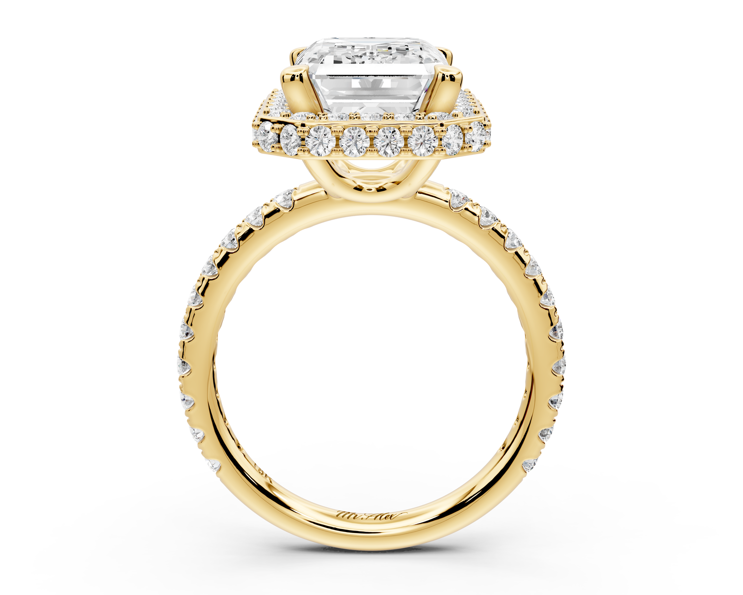 Amelie - 4ct 14k yellow gold emerald Diamond with Rollover Halo and Pavé Engagement Ring