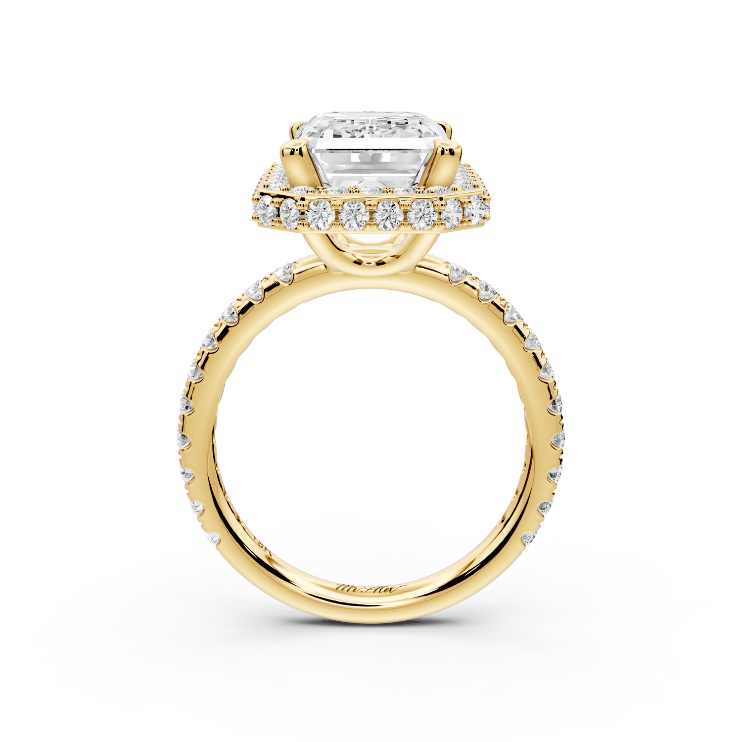 Amelie - 4ct 14k yellow gold emerald Diamond with Rollover Halo and Pavé Engagement Ring