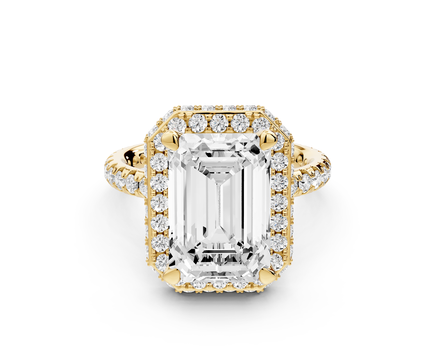 Amelie - 4ct 14k yellow gold emerald Diamond with Rollover Halo and Pavé Engagement Ring