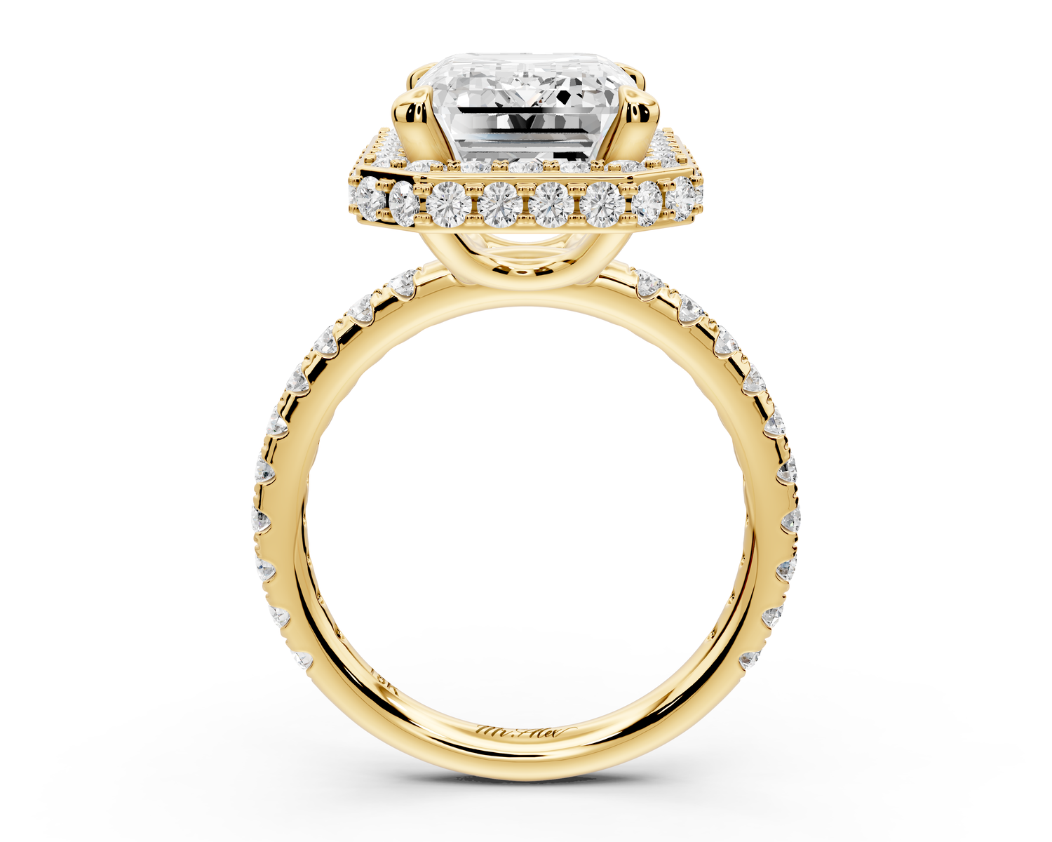Amelie - 5ct 14k yellow gold emerald Diamond with Rollover Halo and Pavé Engagement Ring