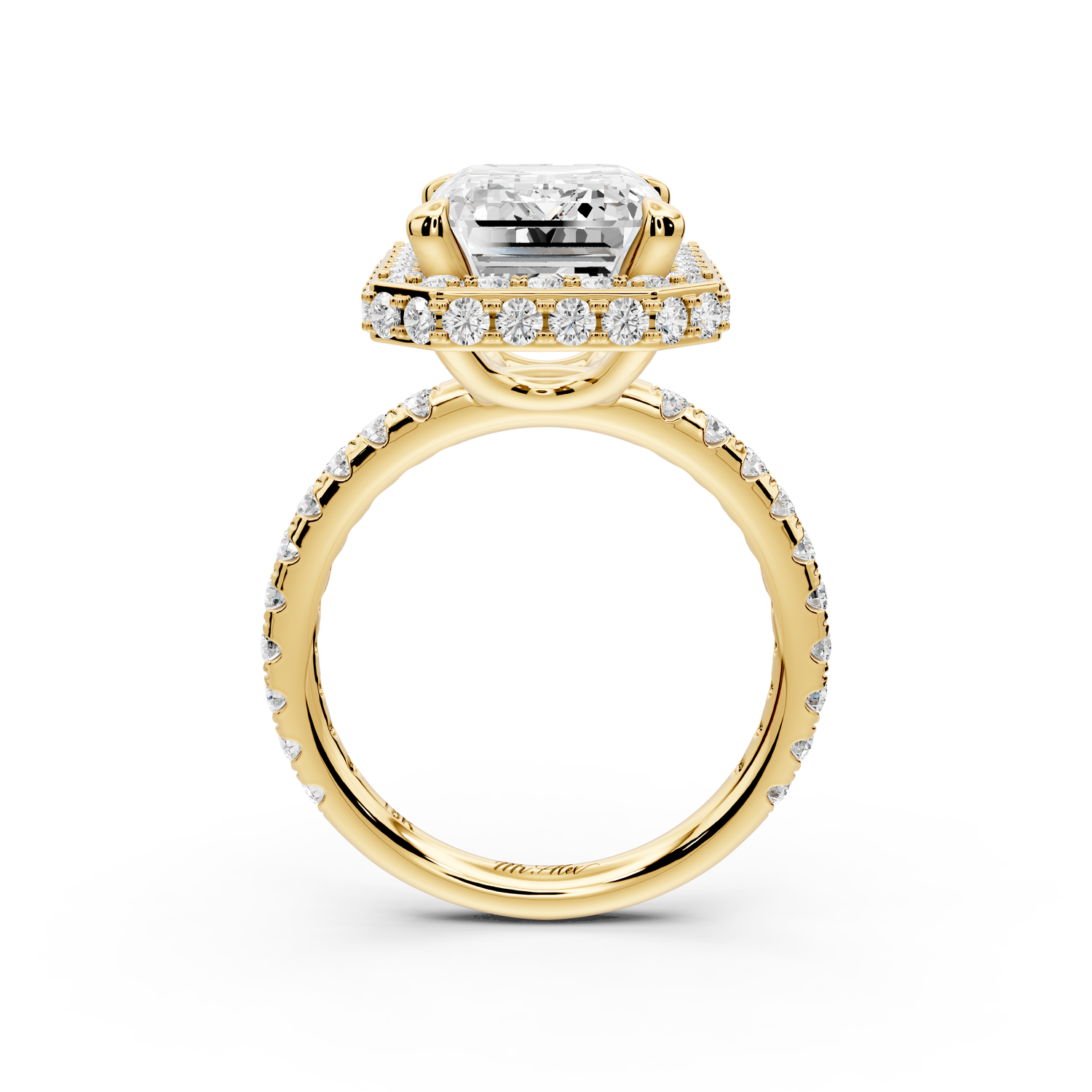 Amelie - 5ct 14k yellow gold emerald Diamond with Rollover Halo and Pavé Engagement Ring
