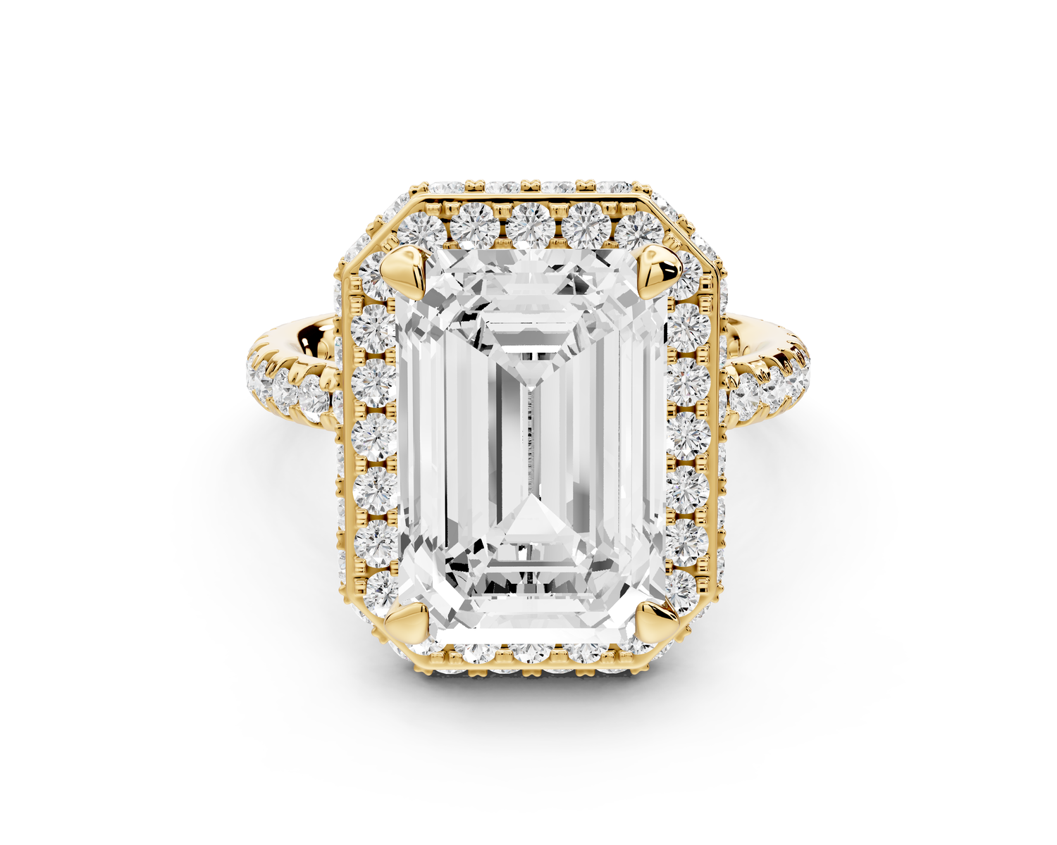 Amelie - 5ct 14k yellow gold emerald Diamond with Rollover Halo and Pavé Engagement Ring