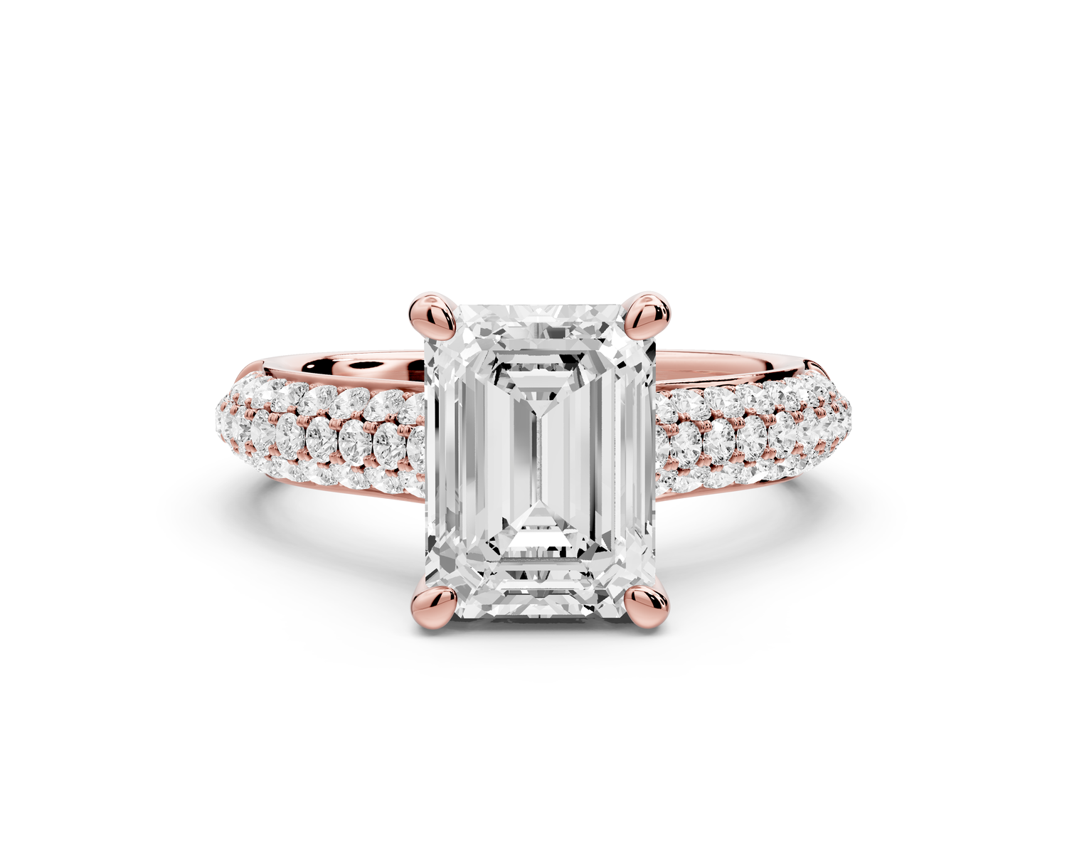 Camille - 2ct 14k rose gold emerald Diamond hidden halo rollover pave cathedral Engagement ring