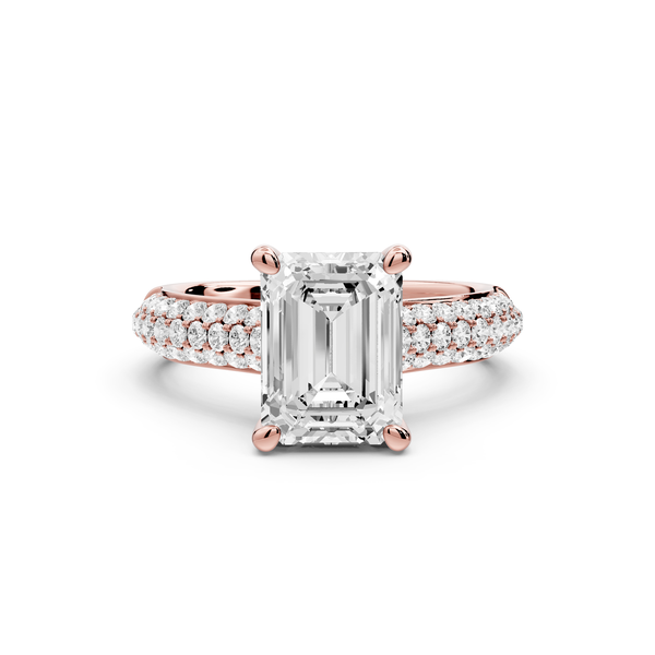 Camille - 2ct 14k rose gold emerald Diamond hidden halo rollover pave cathedral Engagement ring