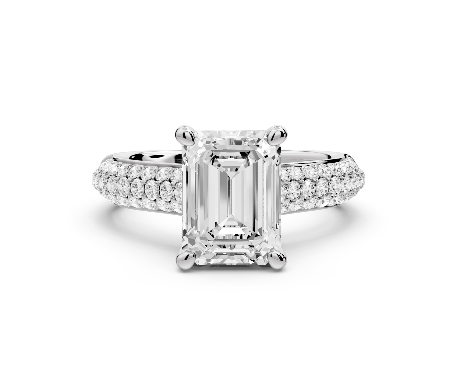 Camille - 2ct 14k white gold emerald Diamond hidden halo rollover pave cathedral Engagement ring