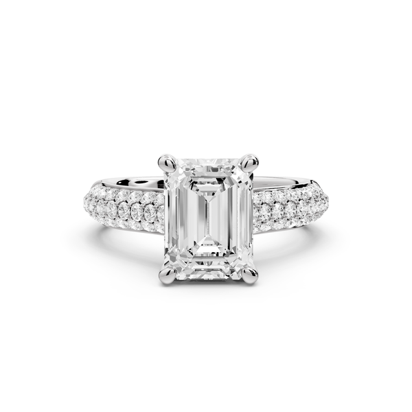 Camille - 2ct 14k white gold emerald Diamond hidden halo rollover pave cathedral Engagement ring