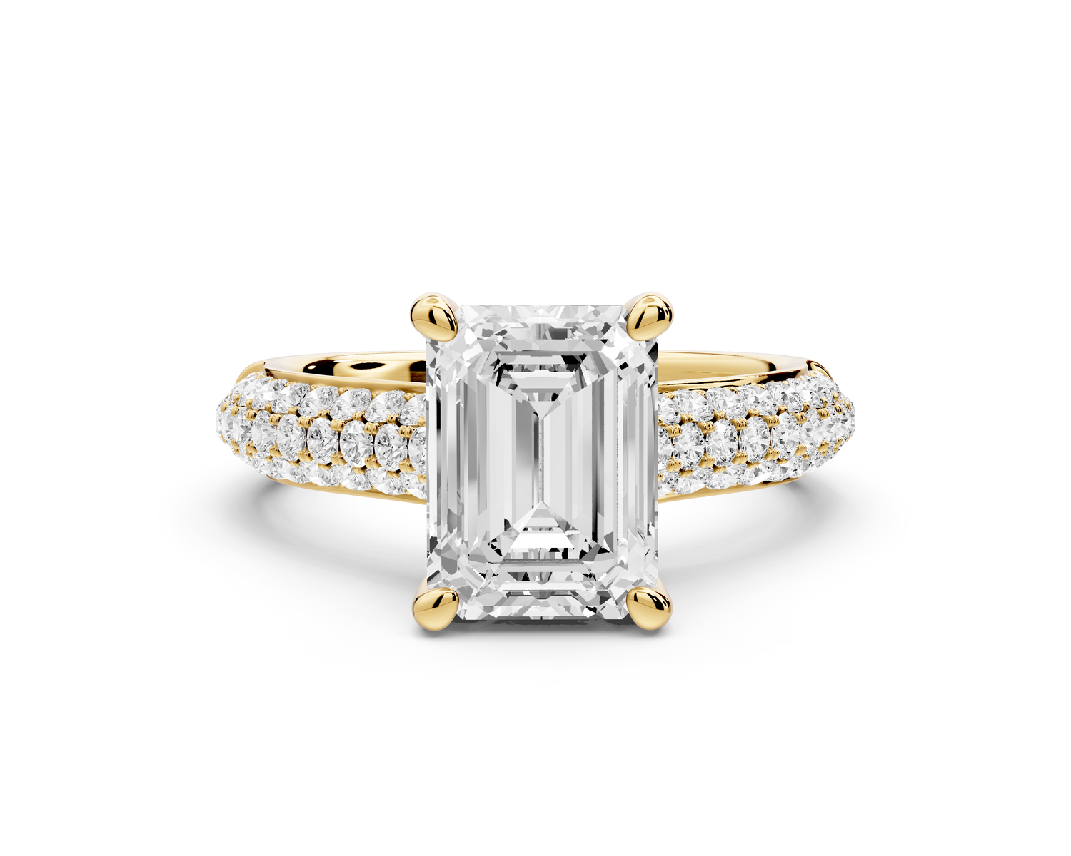 Camille - 2ct 14k yellow gold emerald Diamond hidden halo rollover pave cathedral Engagement ring